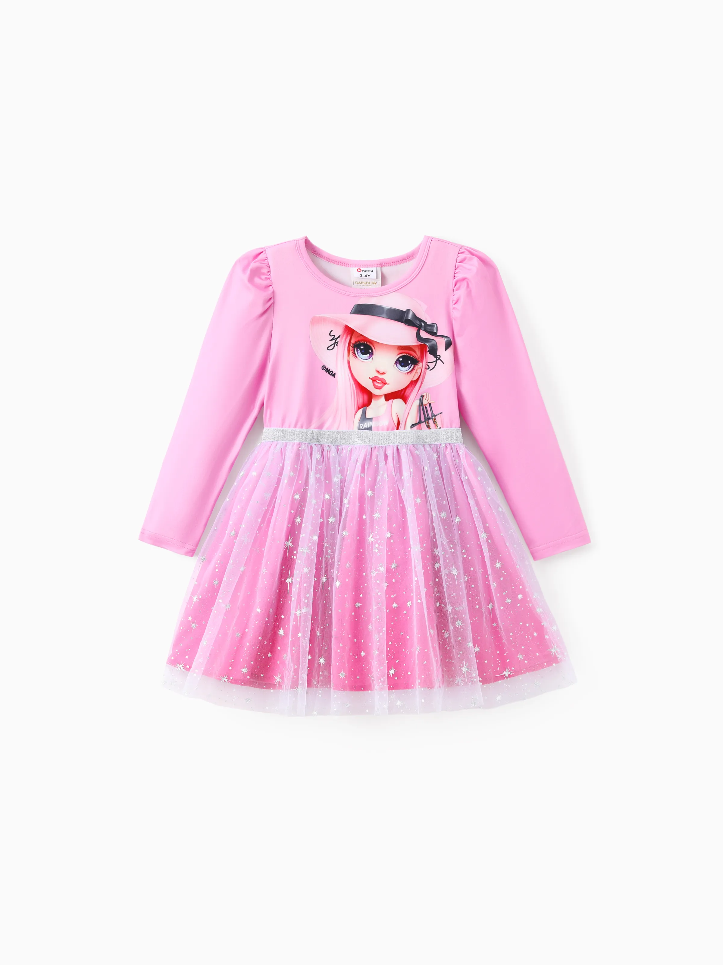 

Rainbow High Toddler/Kid Girl 1pc Bella/Ruby/Violet Character Long-sleeve Gradient Print Mesh Dress