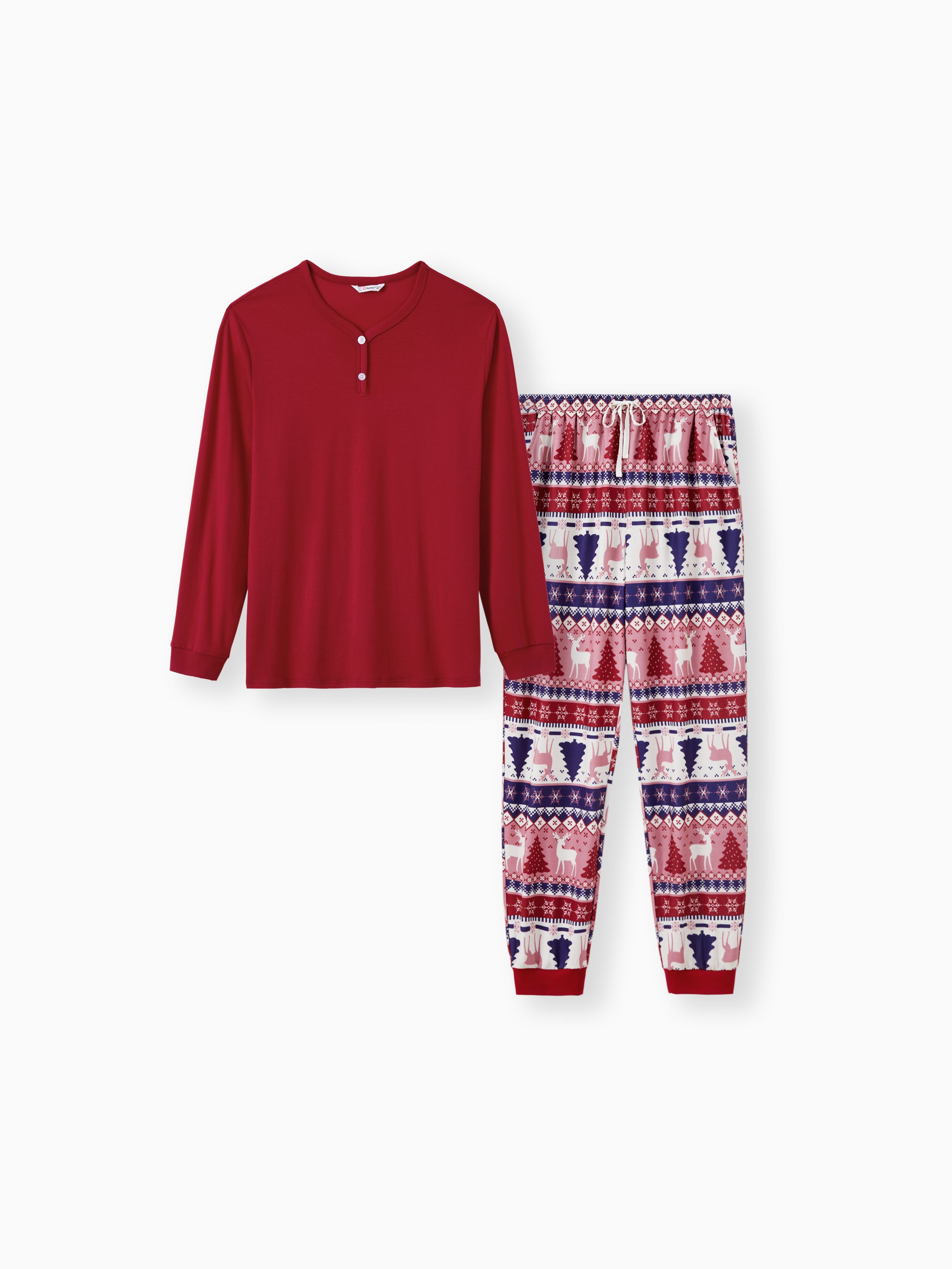 

Christmas Family Matching Red Reindeer/Christmas Tree Pattern Pajamas Sets with Pockets and Drawstring