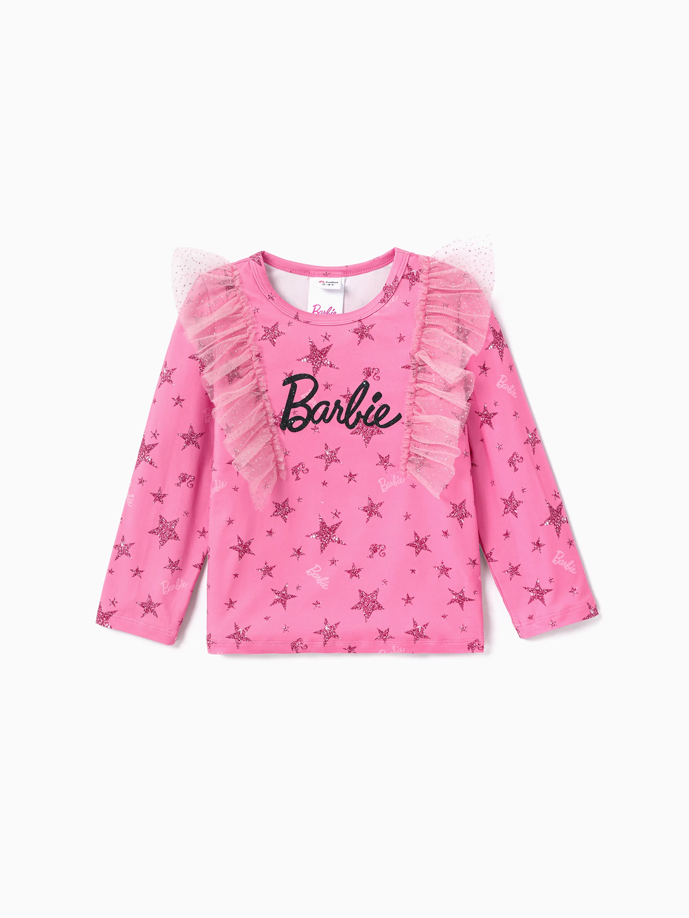 

Barbie Toddler Girl Letter Print Mesh Panel Long-sleeve Tee