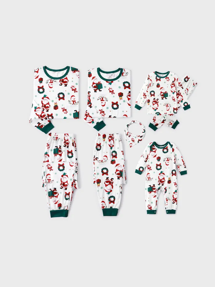 Christmas Family Matching Santa & Wreaths Print Long-sleeve Pajamas Sets