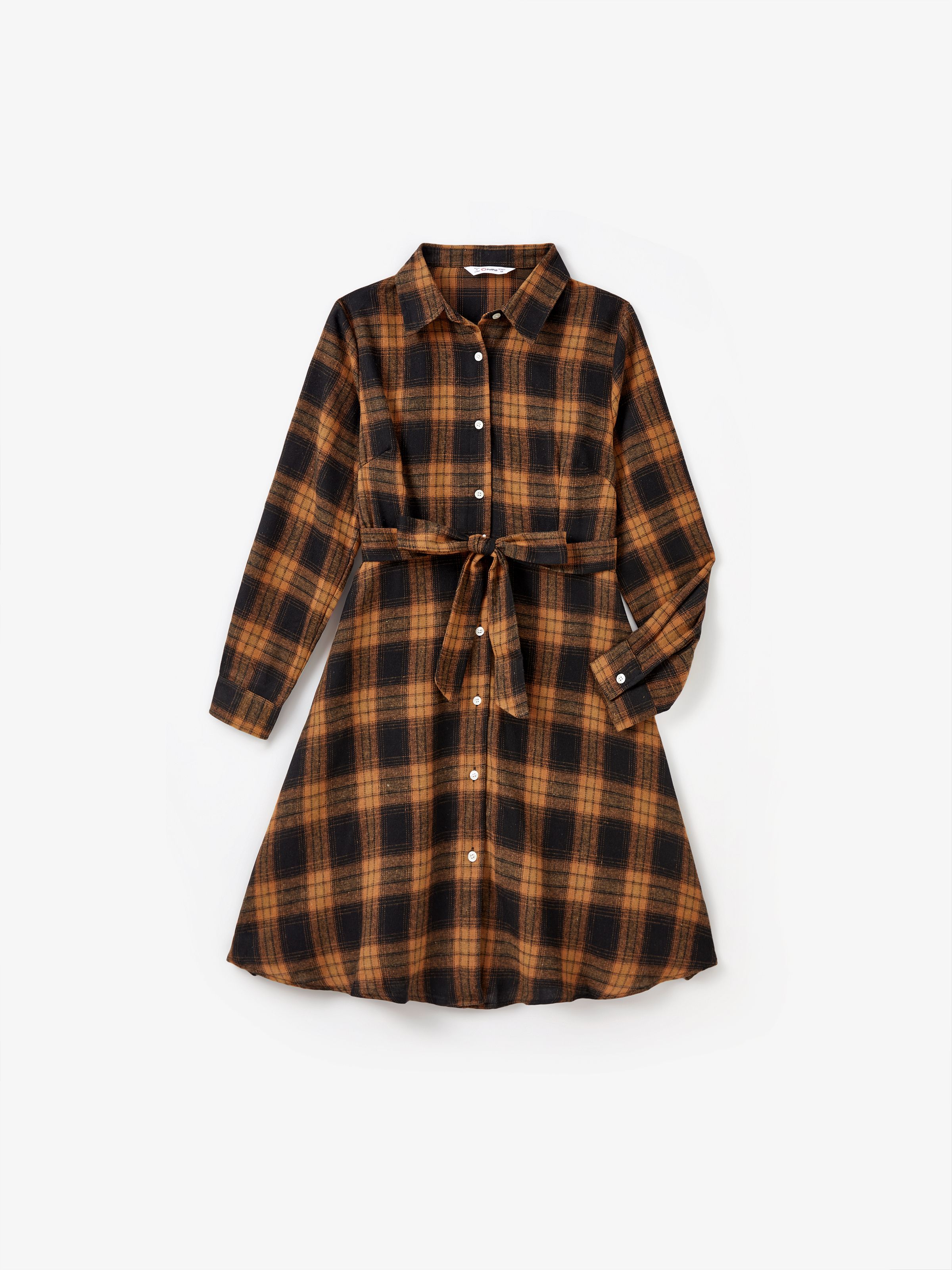 

Christmas Family Matching Sets Brown&Black Check Plaid Long-sleeve Botton Dwon Top/Dress/Romper