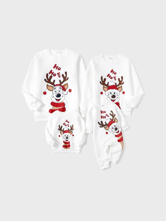 Christmas Family Matching Reindeer Print Long-sleeve Tops