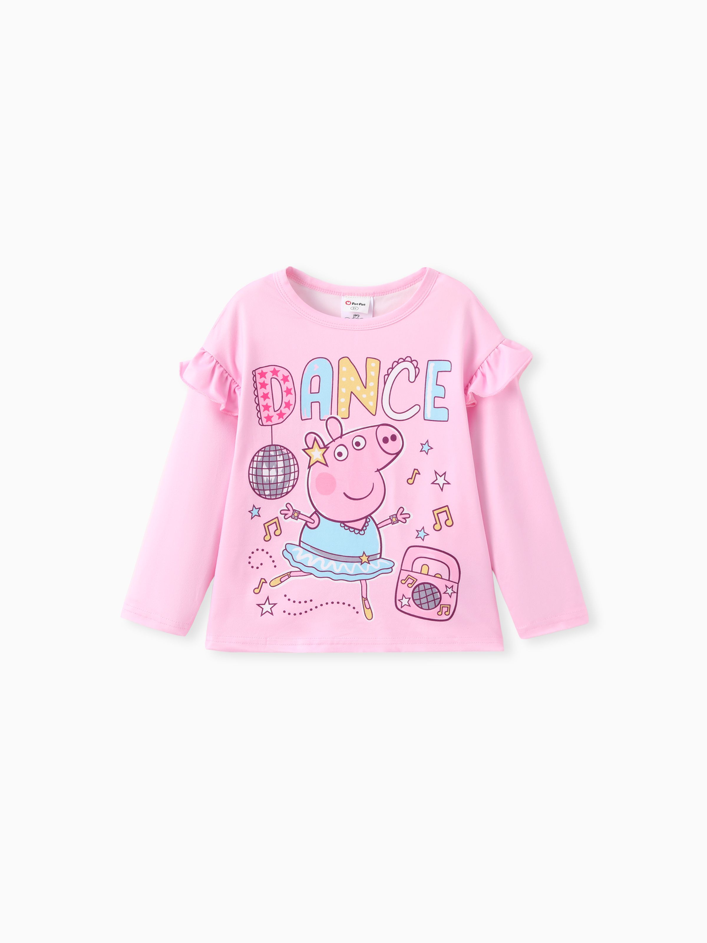 

Peppa Pig Toddler Girl 2pcs Character Party Print Ruffled Long-sleeve Top And Velvet Flared Pants Set