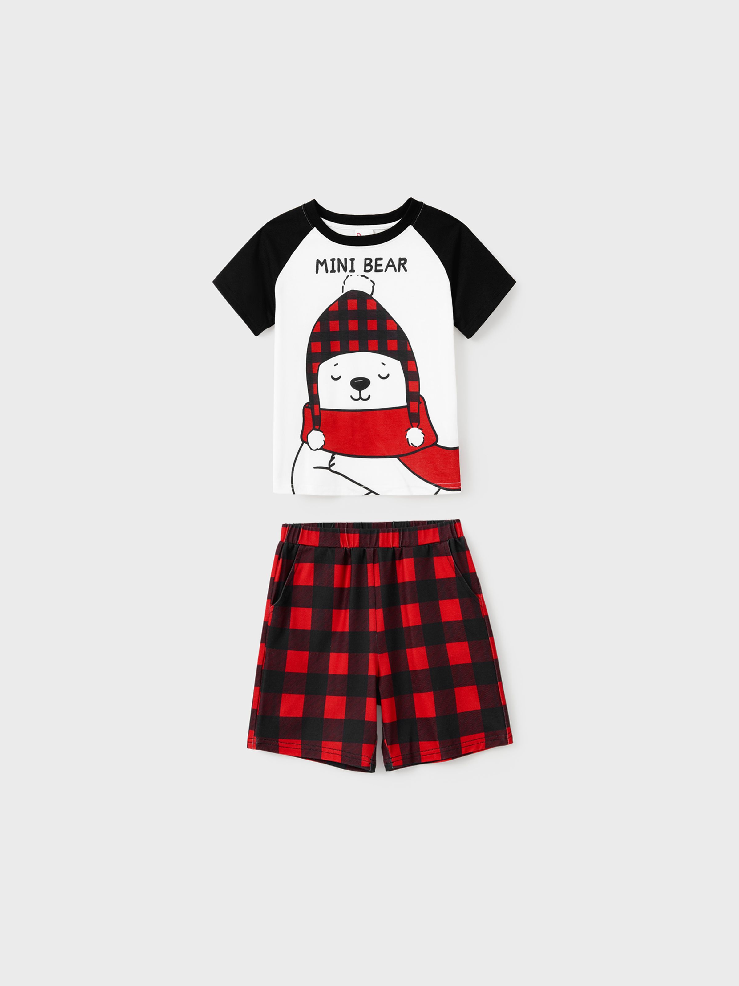 

Christmas Pajamas Family Matching Xmas Bear Raglan Short Sleeves Top Plaid Shorts Pajamas Sets