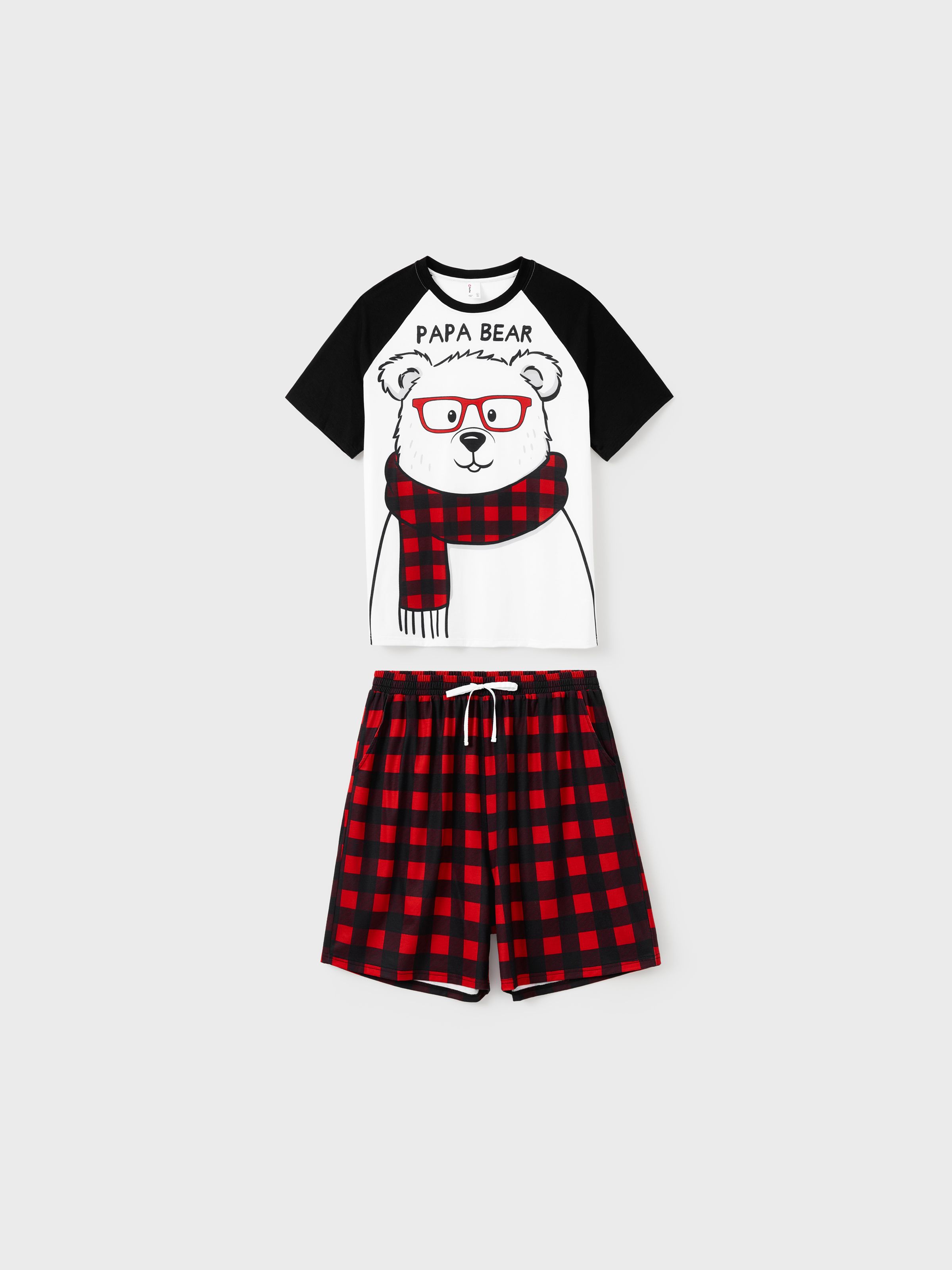 

Christmas Pajamas Family Matching Xmas Bear Raglan Short Sleeves Top Plaid Shorts Pajamas Sets