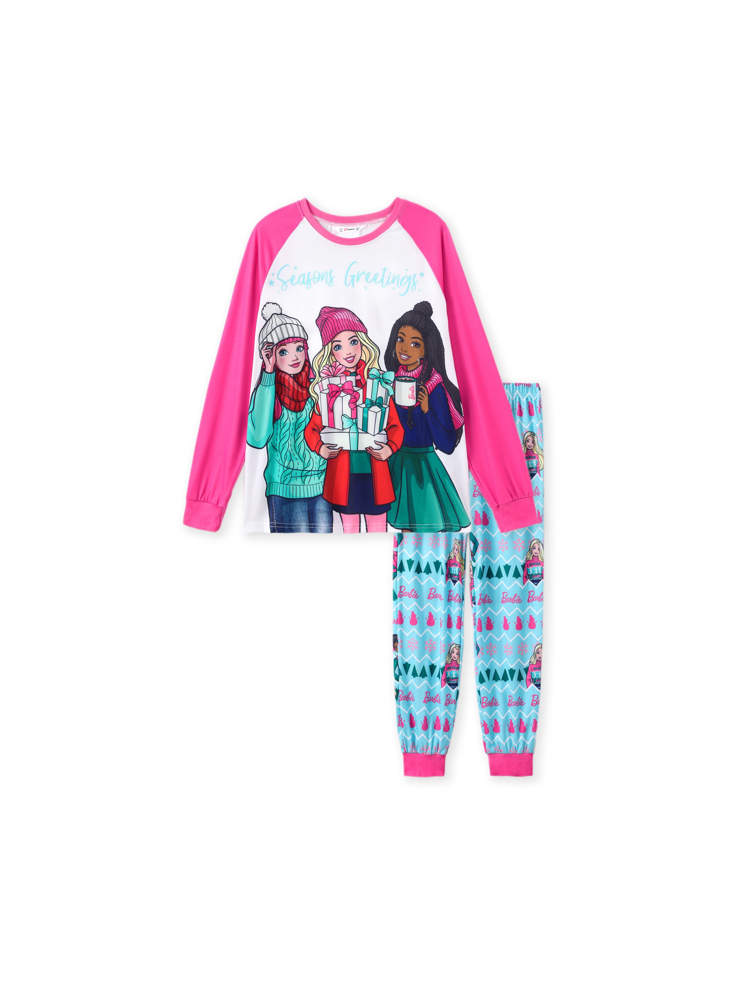 

Barbie Christmas Mommy and Me Colorblock Snowman Pattern Print Pajamas Sets (Flame Resistant)