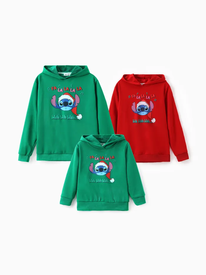 Disney Stitch Family Matching Christmas Print Hooded Long-sleeve Top 