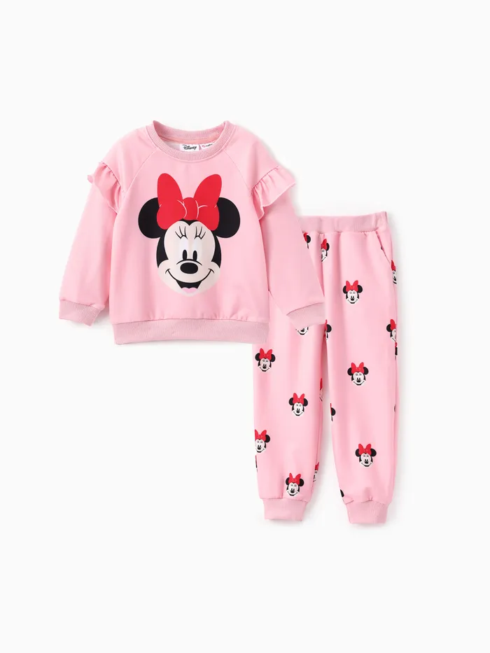 Disney Mickey et ses amis Toddler Girl 2pcs Minnie Ruffled Sweat-shirt à manches longues et pantalon ensemble 
