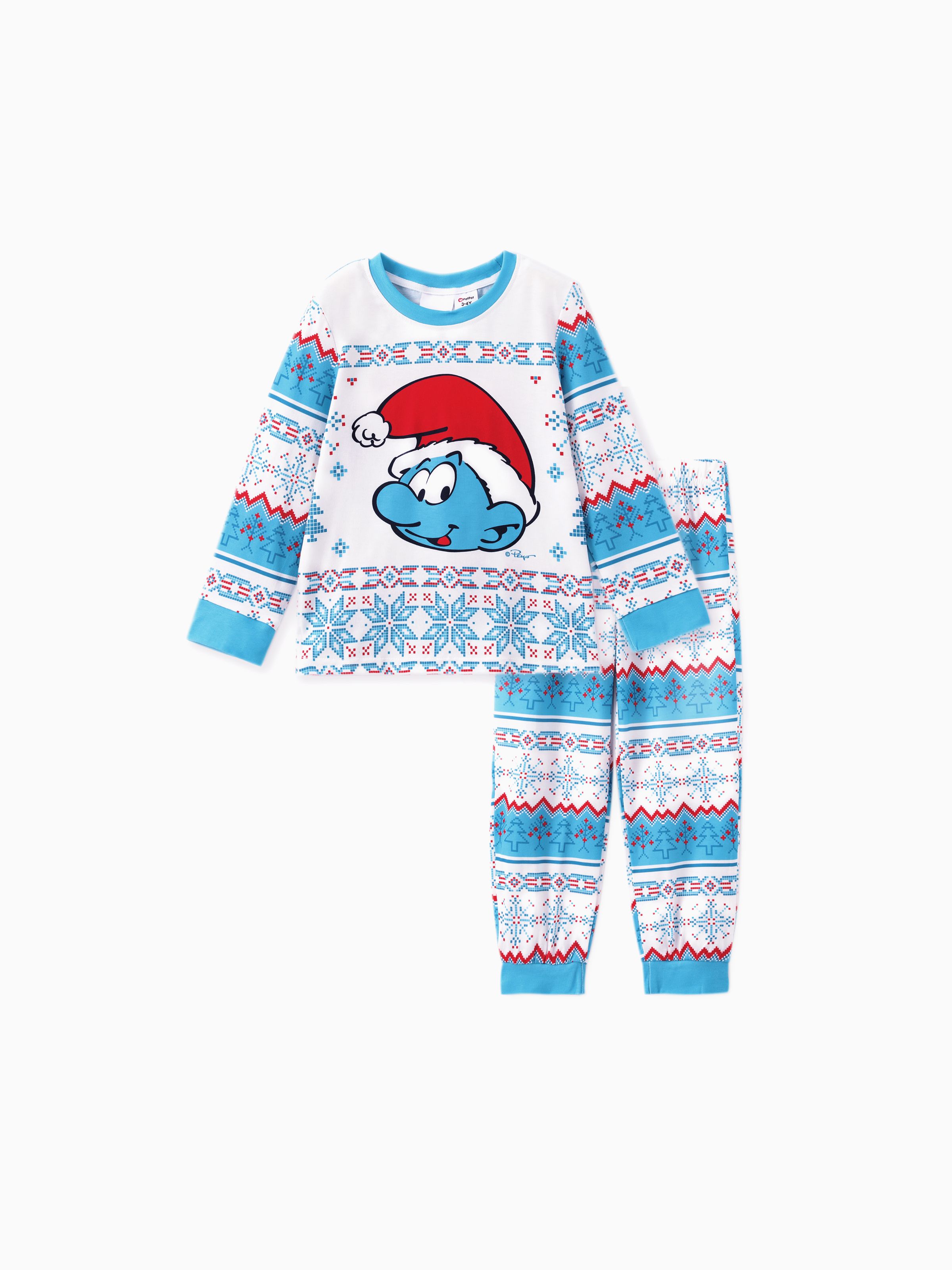 

The Smurfs Family Matching Christmas Character Snowflake Print Long-sleeve Pajamas Set (Flame Resistant)