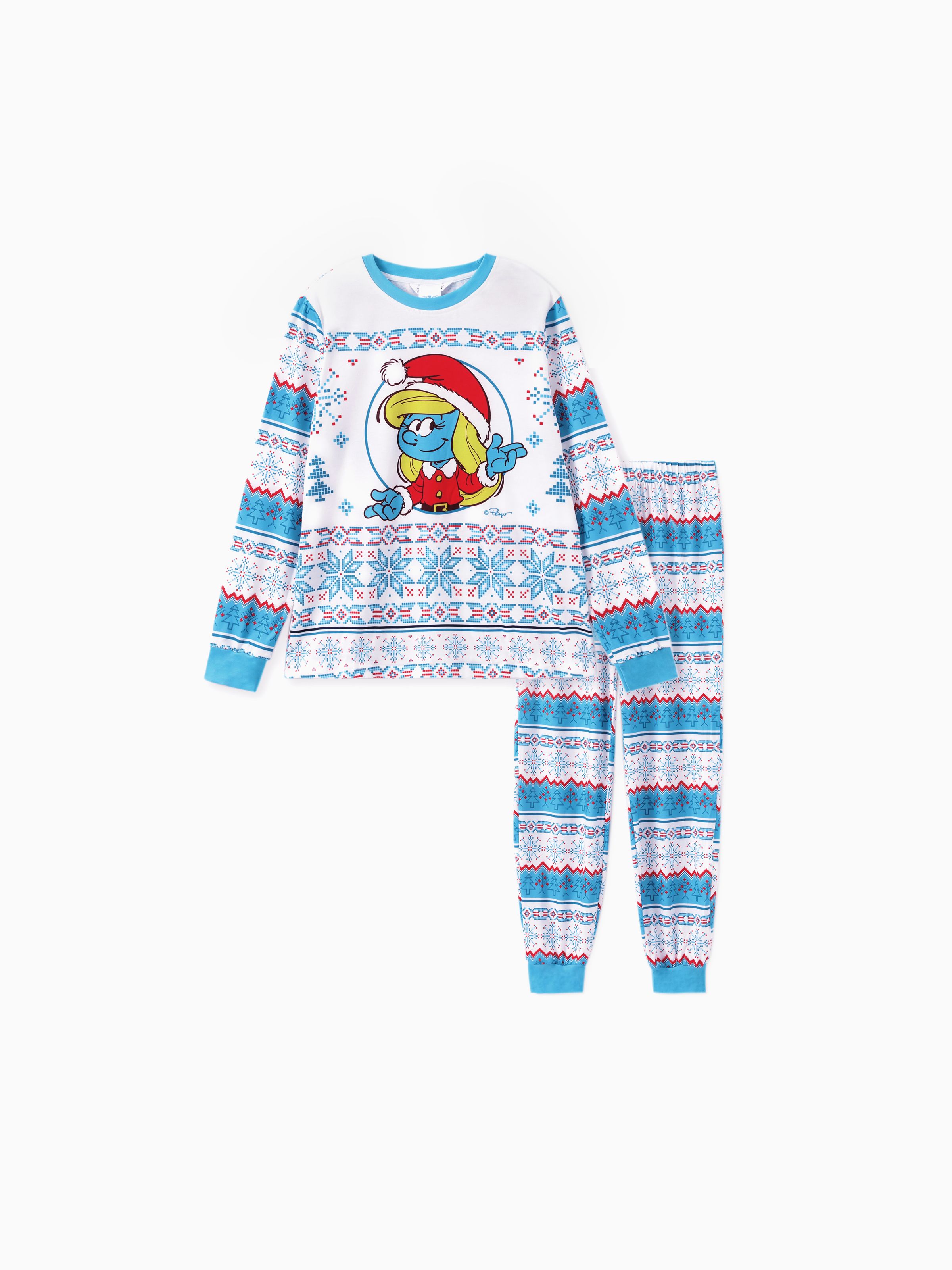 

The Smurfs Family Matching Christmas Character Snowflake Print Long-sleeve Pajamas Set (Flame Resistant)