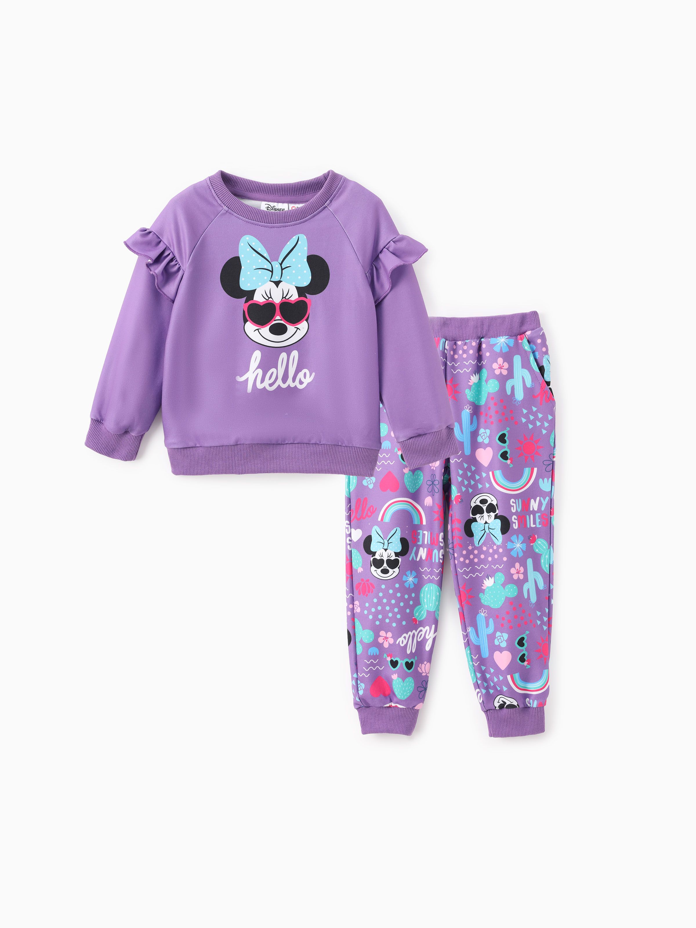 

Disney Mickey and Friends Toddler Girl 2pcs Minnie Ruffled Long-sleeve Sweatshirt And Pants Set