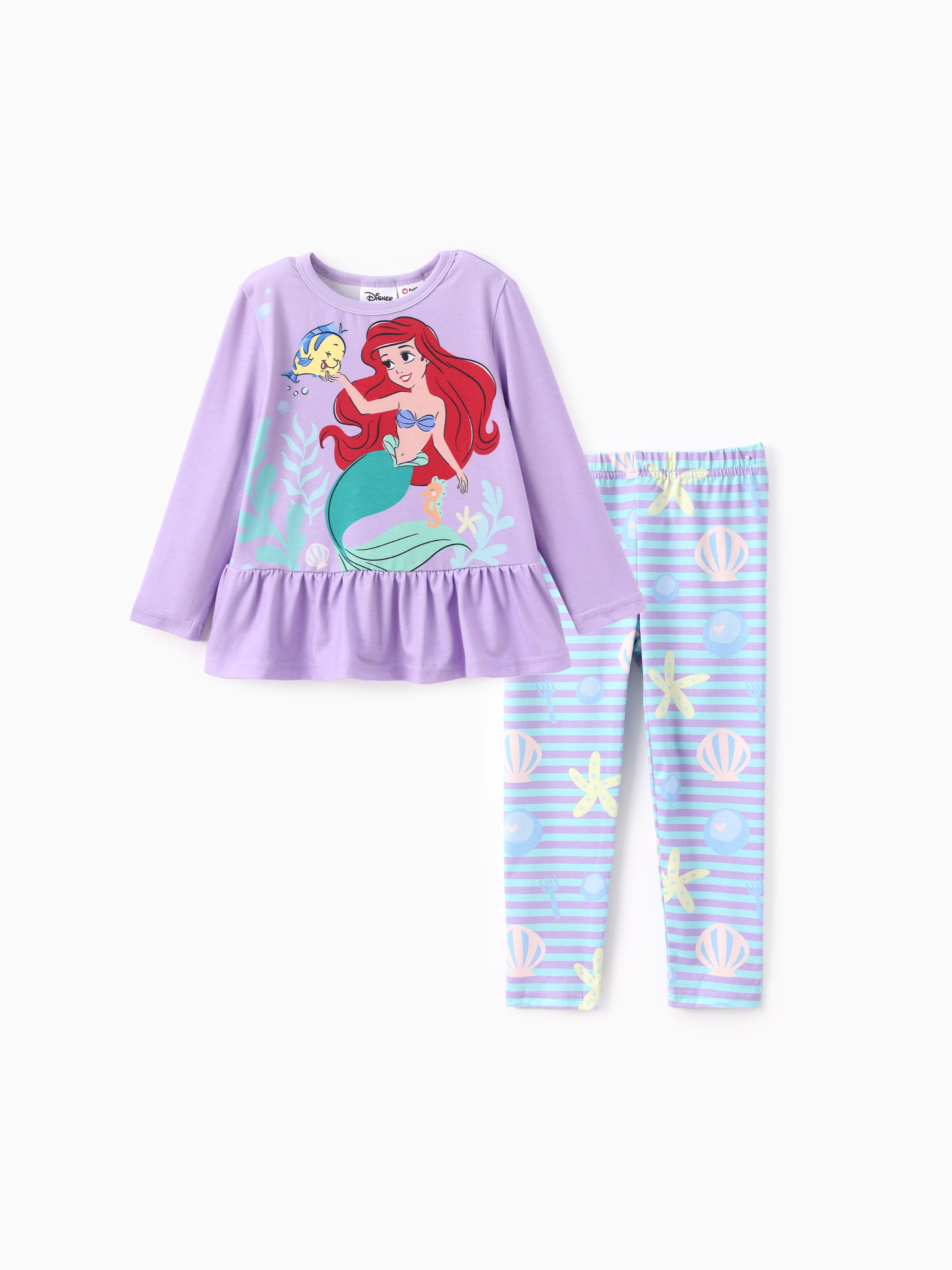 

Disney Princess Toddler Girl 2pcs Naia™ Jasmine/Ariel Ruffle-hem Long-sleeve Top And Floral/Shell Stripe Pattern Leggings Set