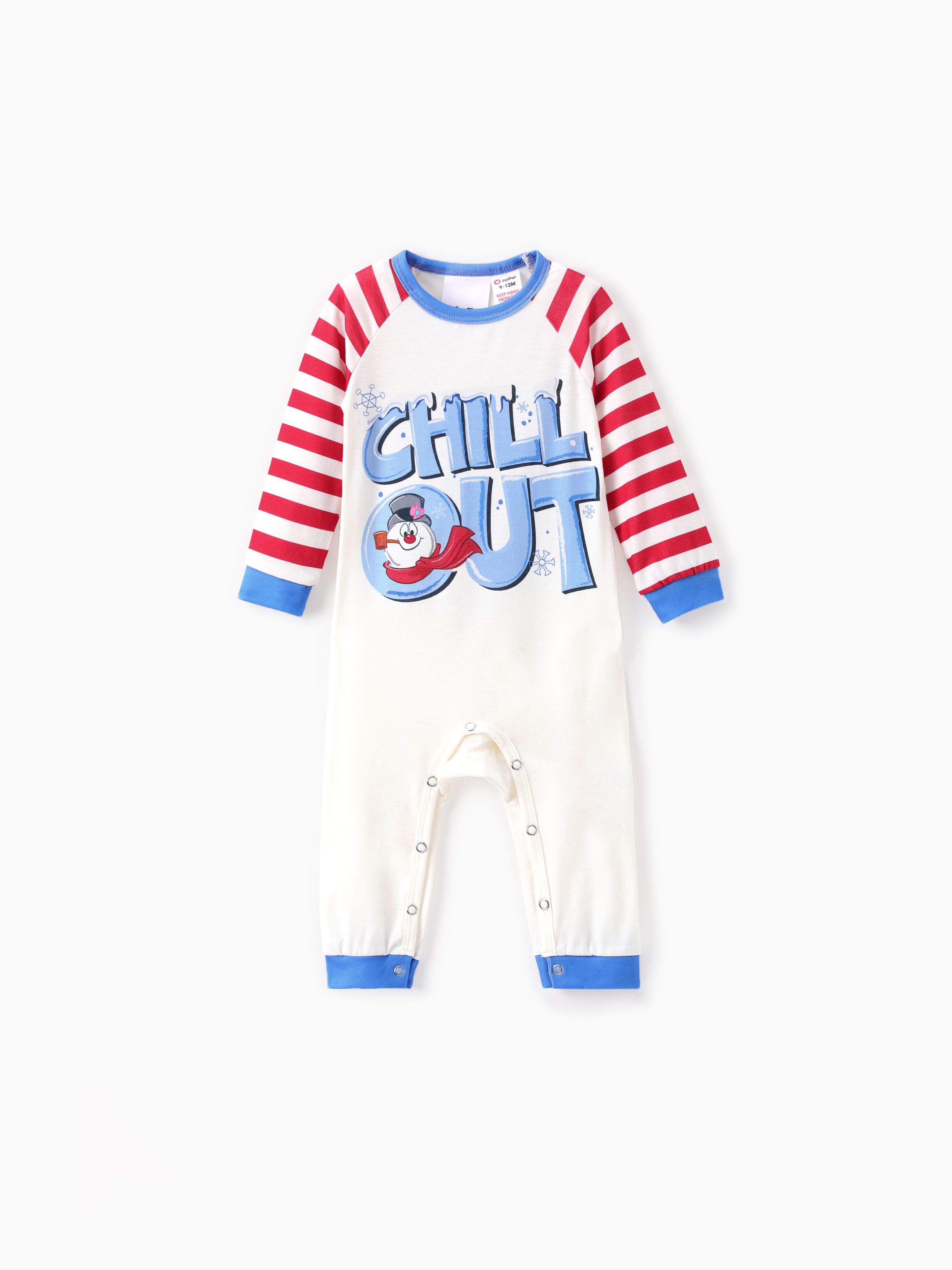 

Frosty The Snowman Family Matching Christmas Striped Colorblock Long-sleeve Pajamas(flame resistance)