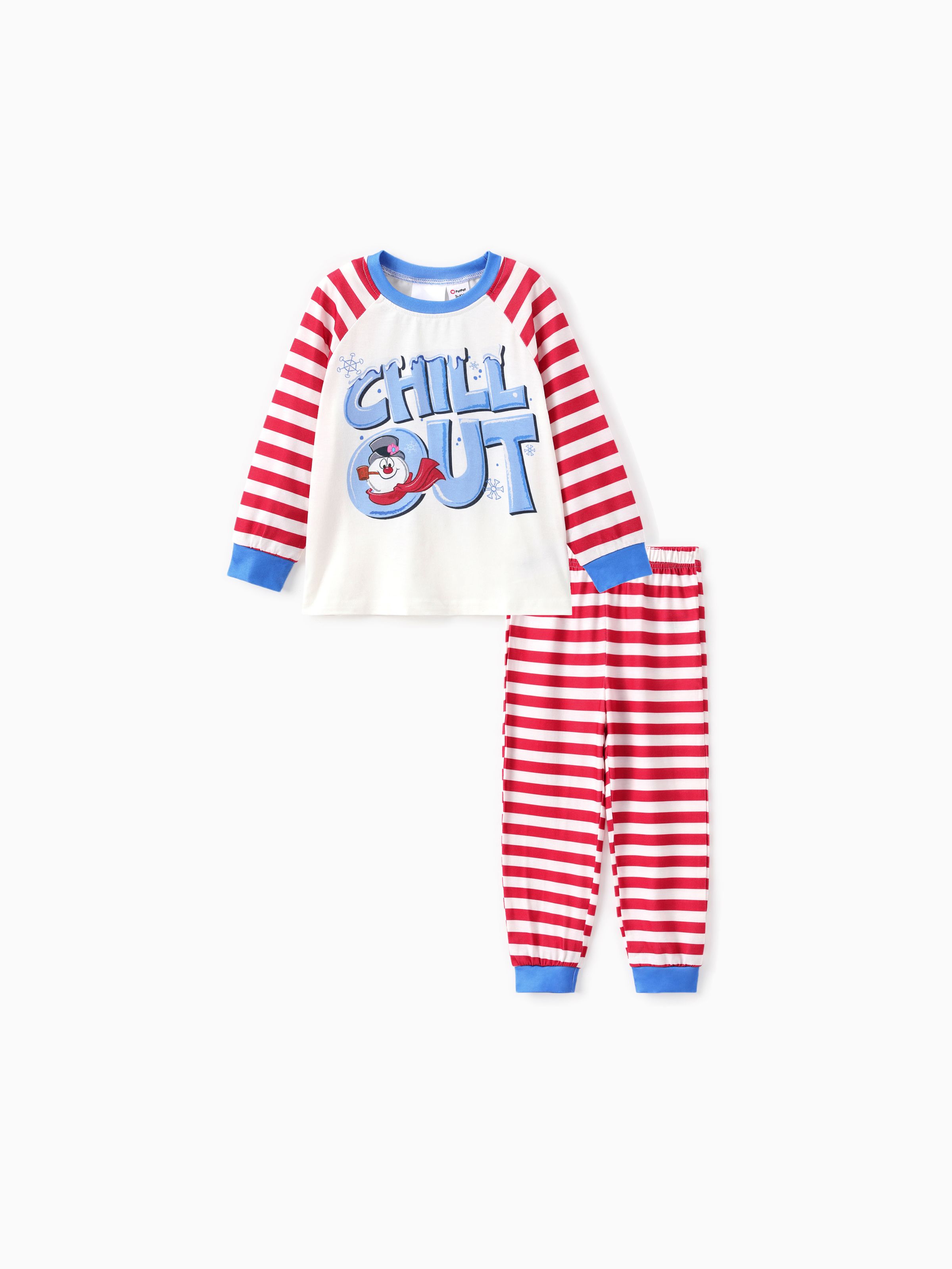 

Frosty The Snowman Family Matching Christmas Striped Colorblock Long-sleeve Pajamas(flame resistance)