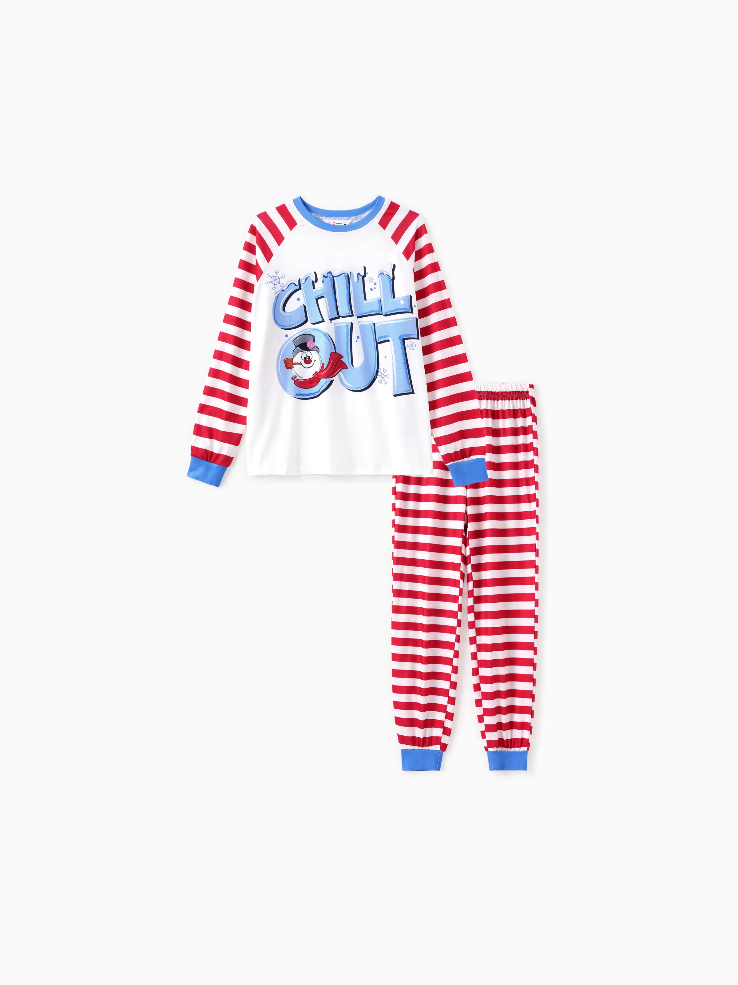 

Frosty The Snowman Family Matching Christmas Striped Colorblock Long-sleeve Pajamas(flame resistance)