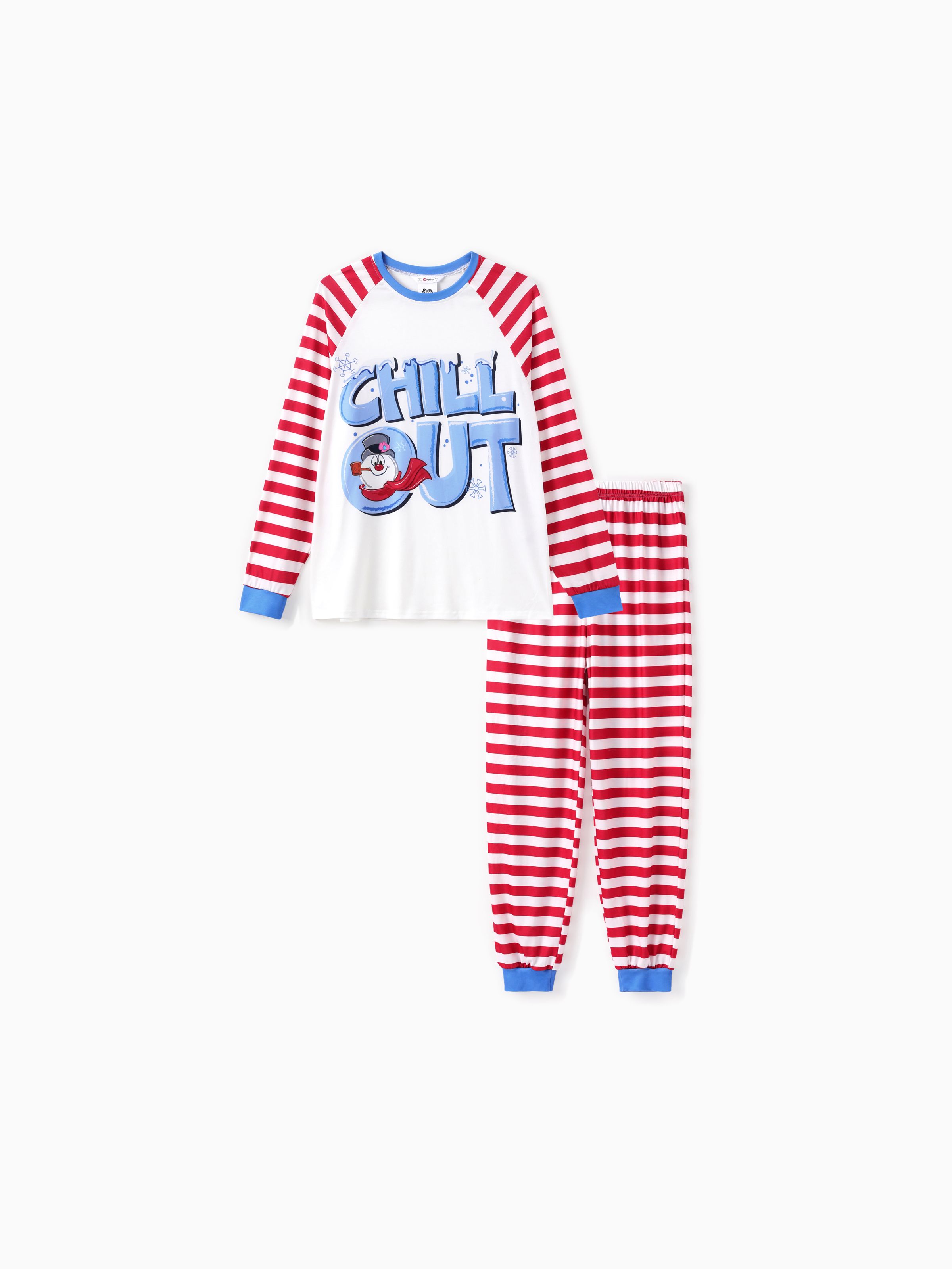 

Frosty The Snowman Family Matching Christmas Striped Colorblock Long-sleeve Pajamas(flame resistance)