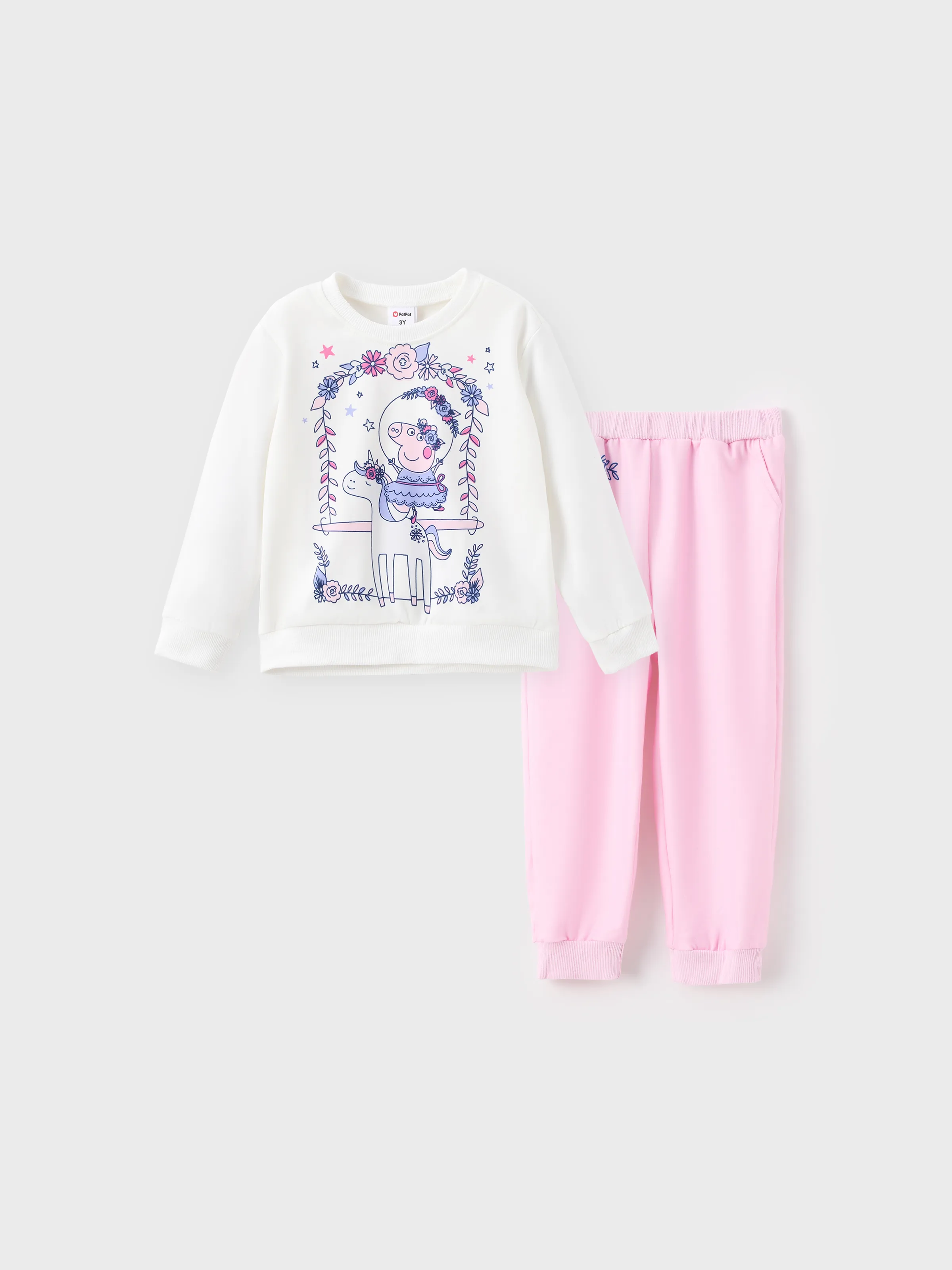 Peppa Pig Niña Pequeña 2pcs Unicornio Estampado Floral Sudadera De Manga Larga Y Conjunto De Pantalones 