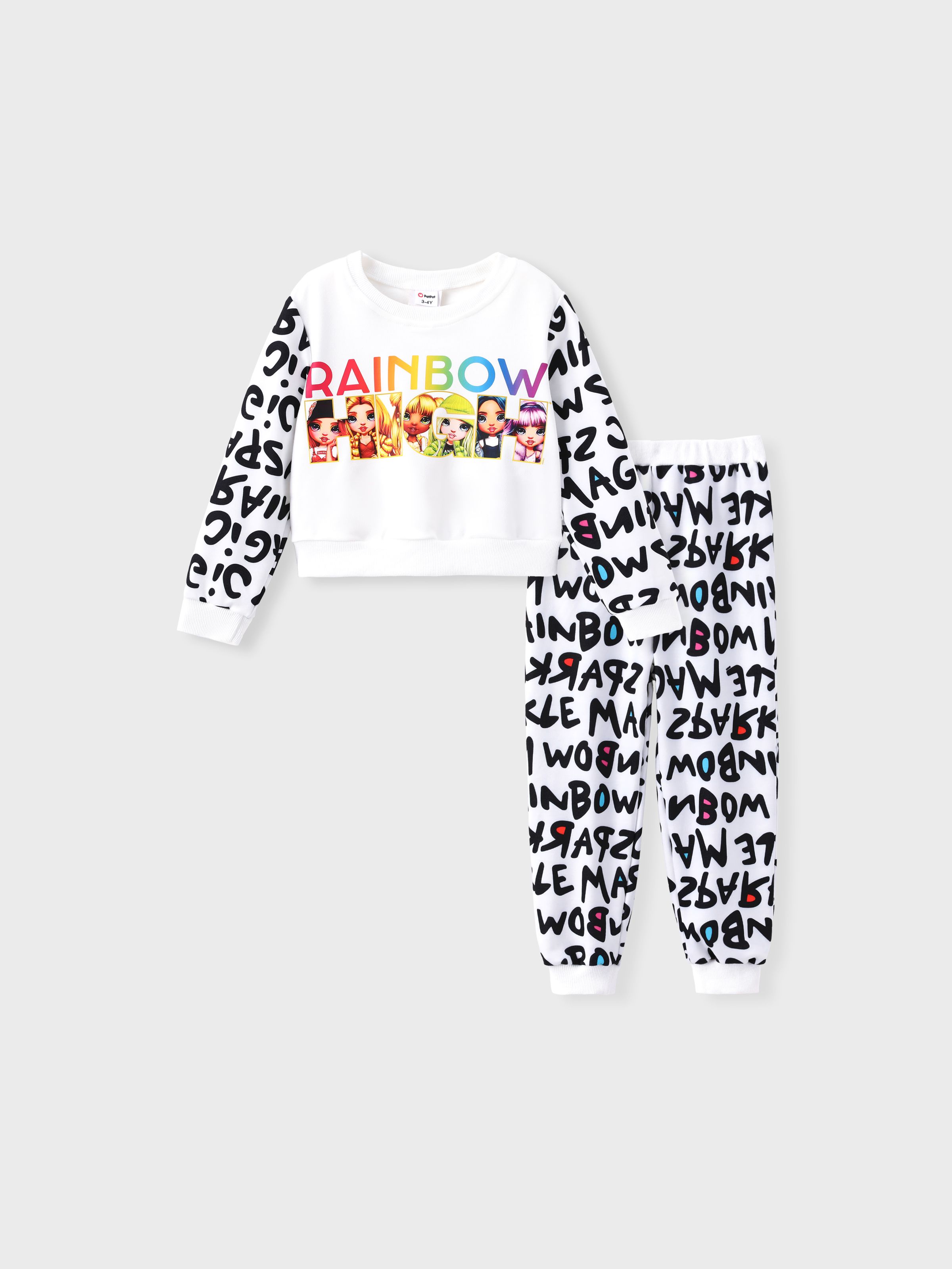 

Rainbow High Toddler/Kid Girl 2pcs Character Letter Gradient Print Long-sleeve Sweatshirt And Pants Set