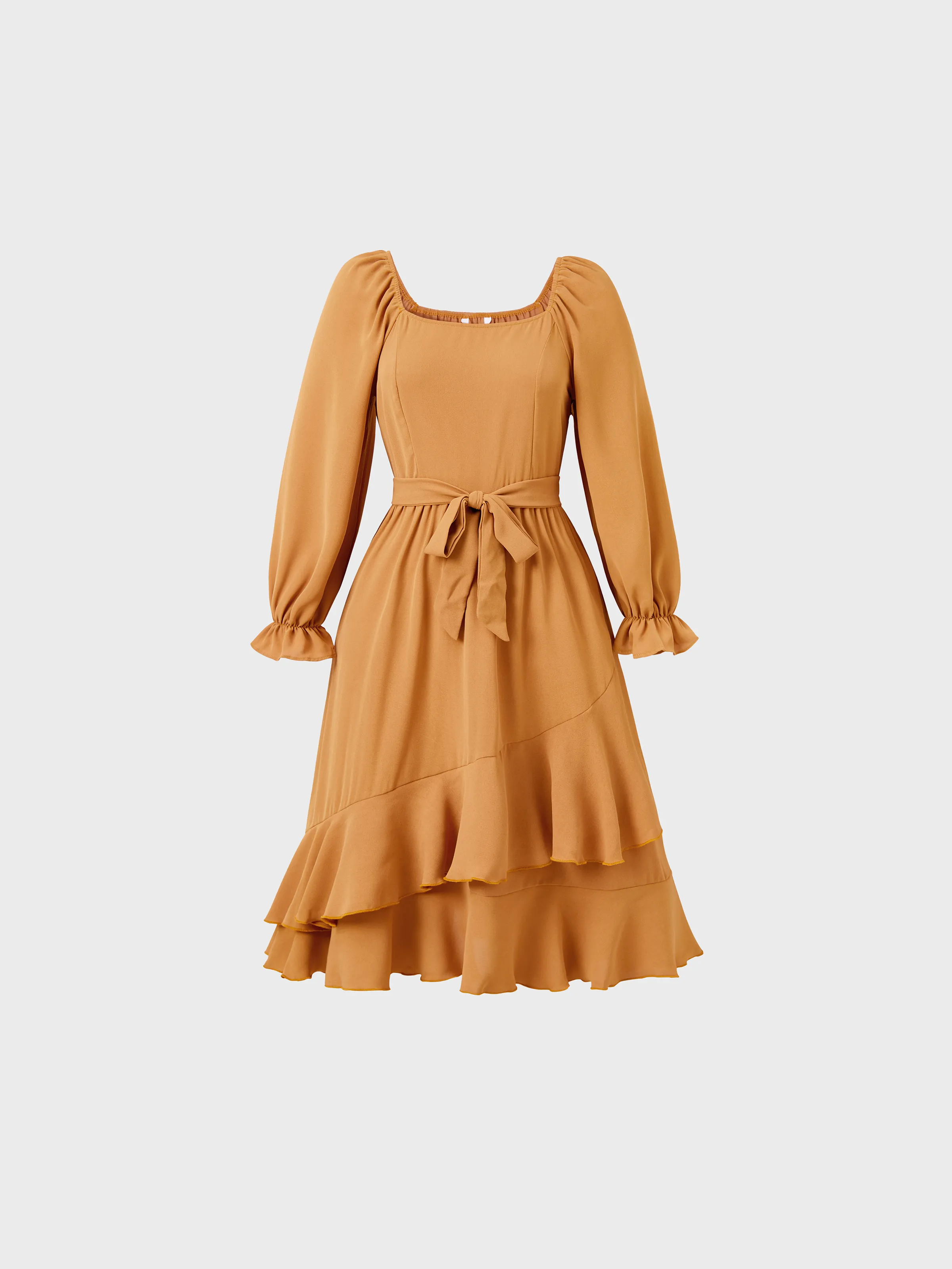 

Family Matching Long Sleeves Polo Shirt or Puff Sleeves Square Neck Ruffle Hem Tiered Dress