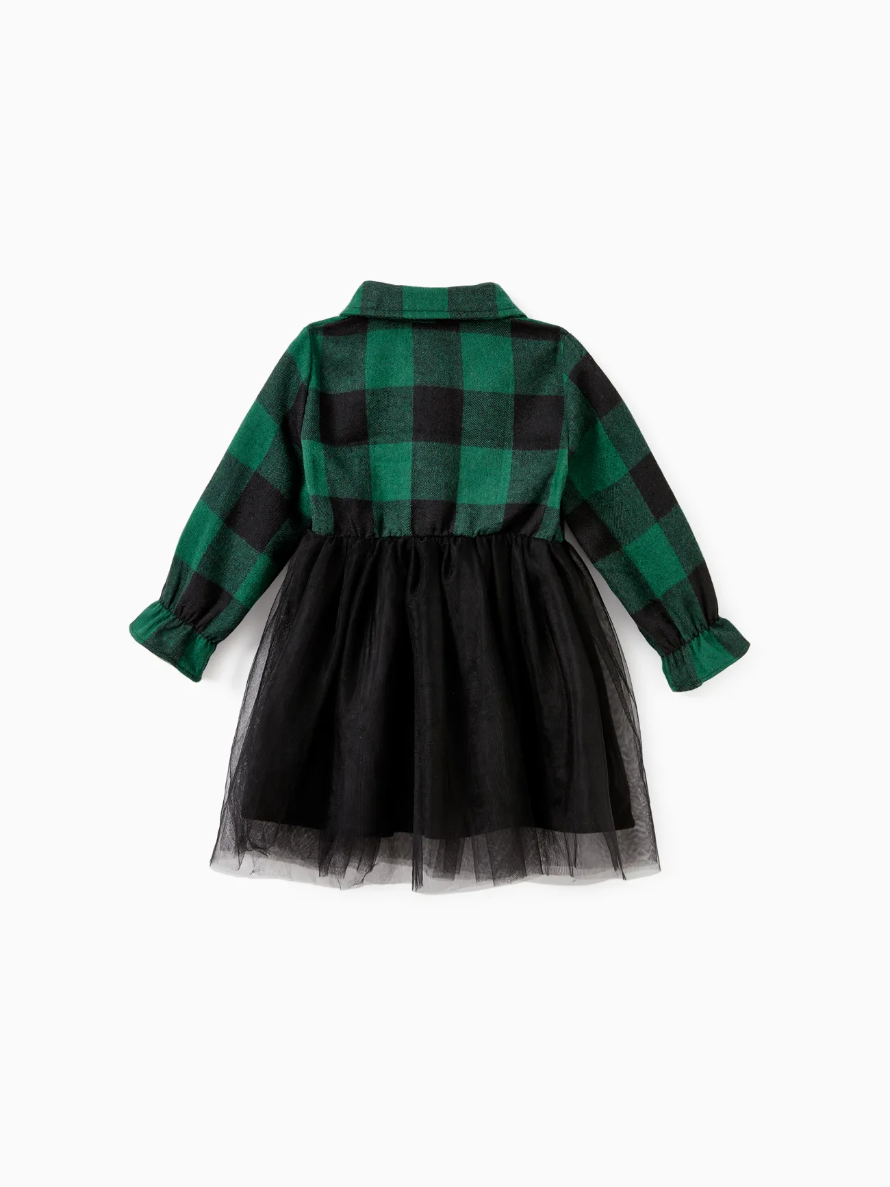 Baby Girl - Family Matching Sets Green Plaid Long Sleeves Shirt or Tulle Mesh Dress - DarkGreen - image 13