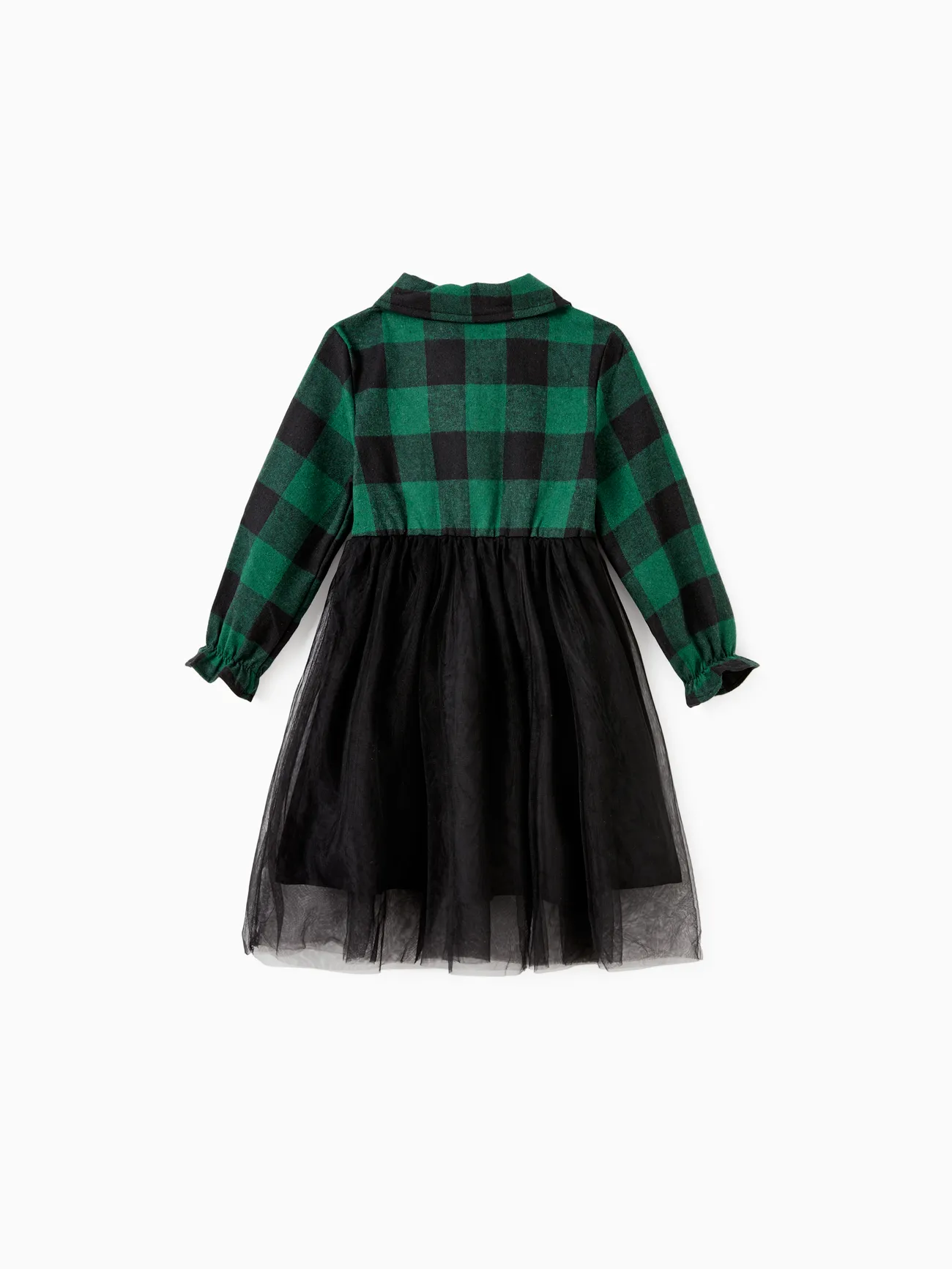 Girl - Family Matching Sets Green Plaid Long Sleeves Shirt or Tulle Mesh Dress - DarkGreen - image 10