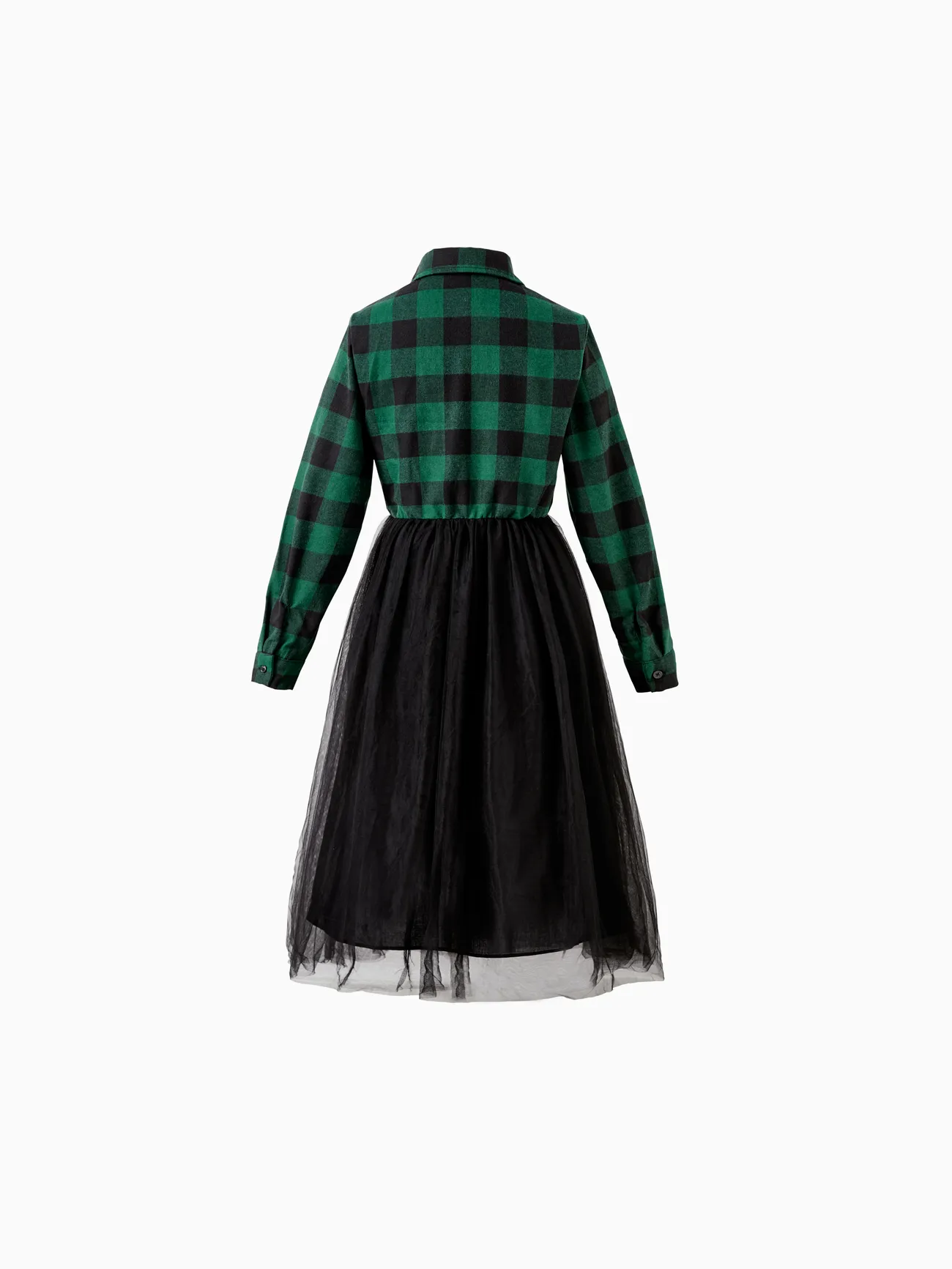 Women - Family Matching Sets Green Plaid Long Sleeves Shirt or Tulle Mesh Dress - DarkGreen - image 5