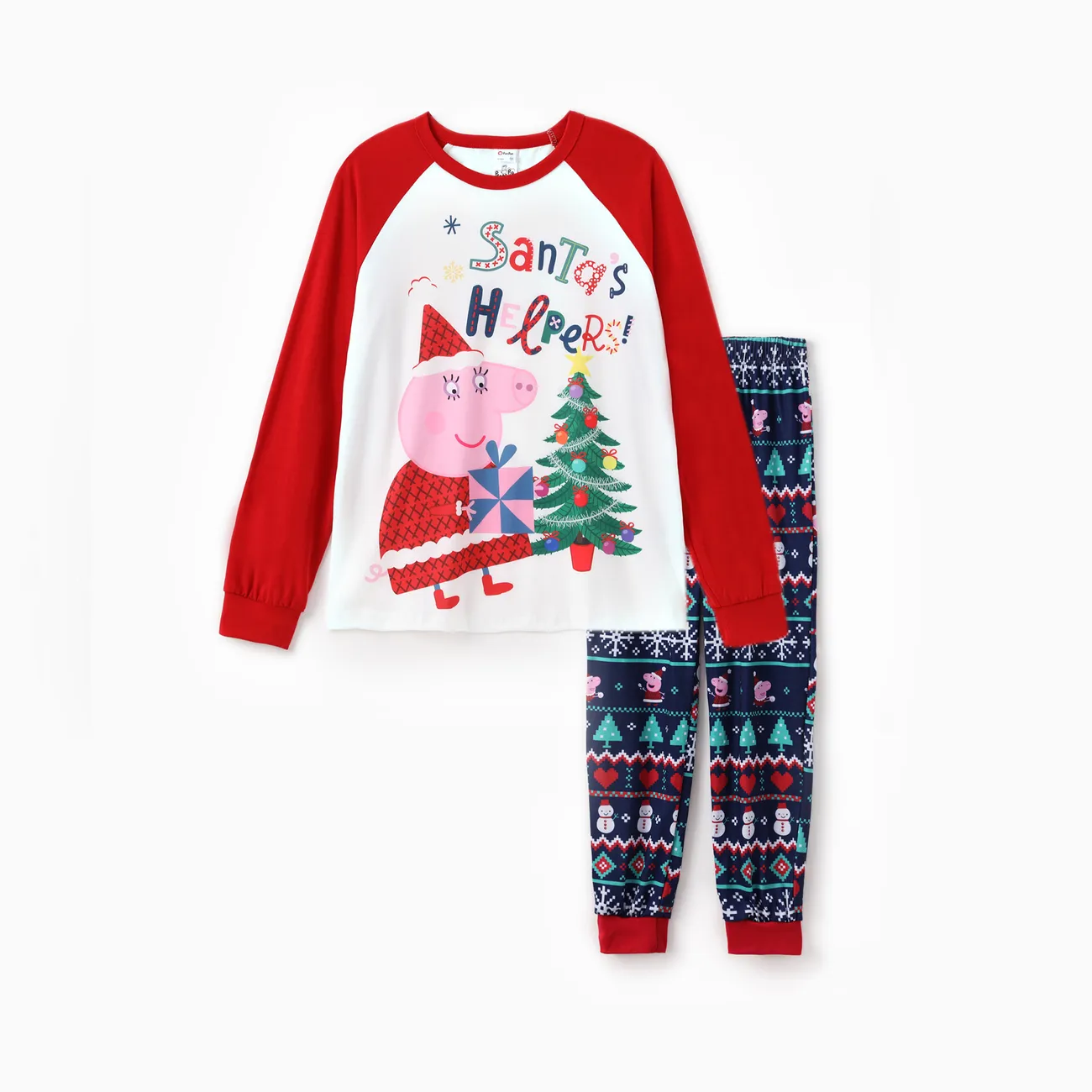 Peppa Pig Family matching Christmas Print Colorblock Long-sleeve Pajamas Set(Flame Resistant)