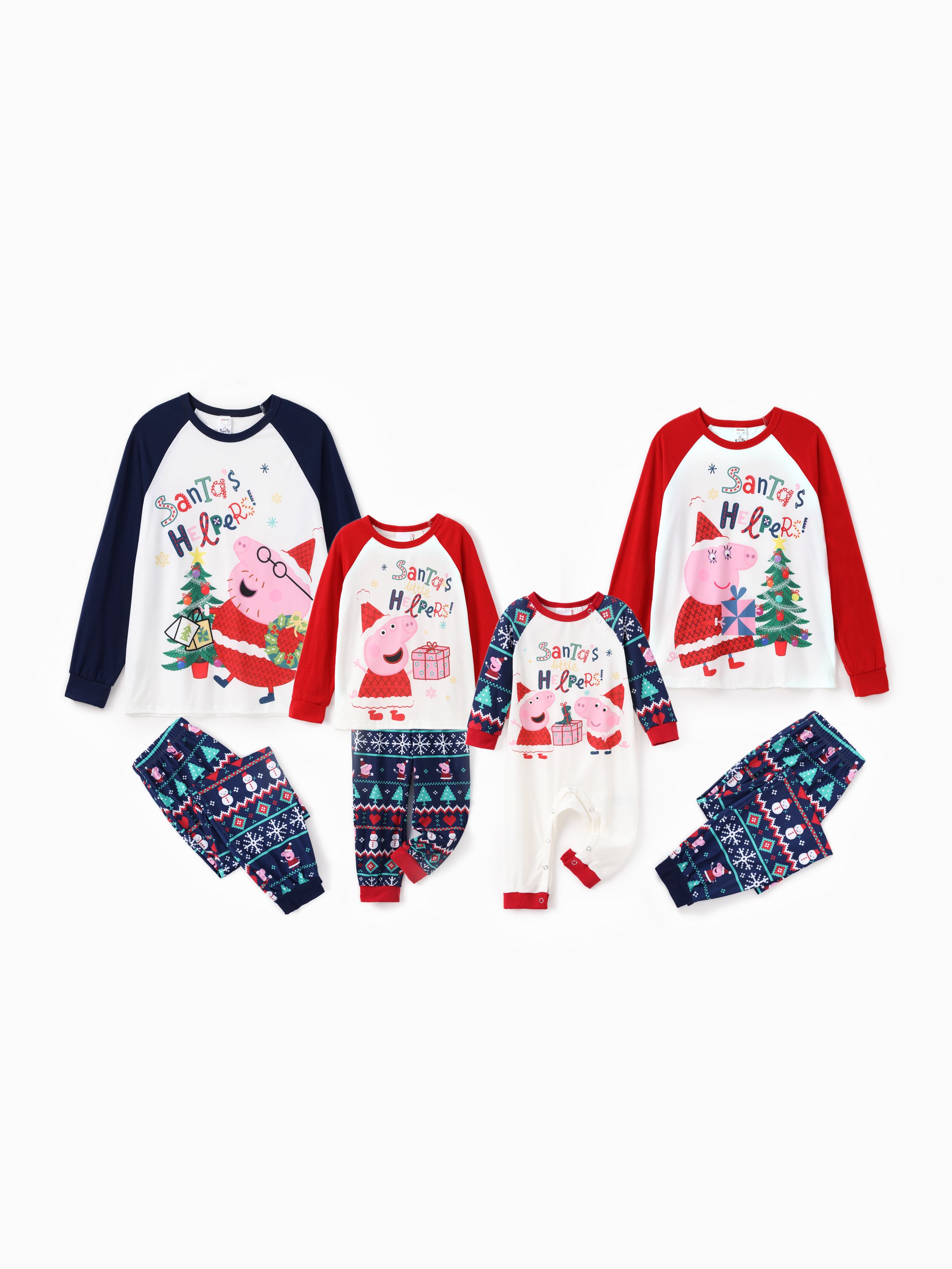 

Peppa Pig Family matching Christmas Print Colorblock Long-sleeve Pajamas Set(Flame Resistant)