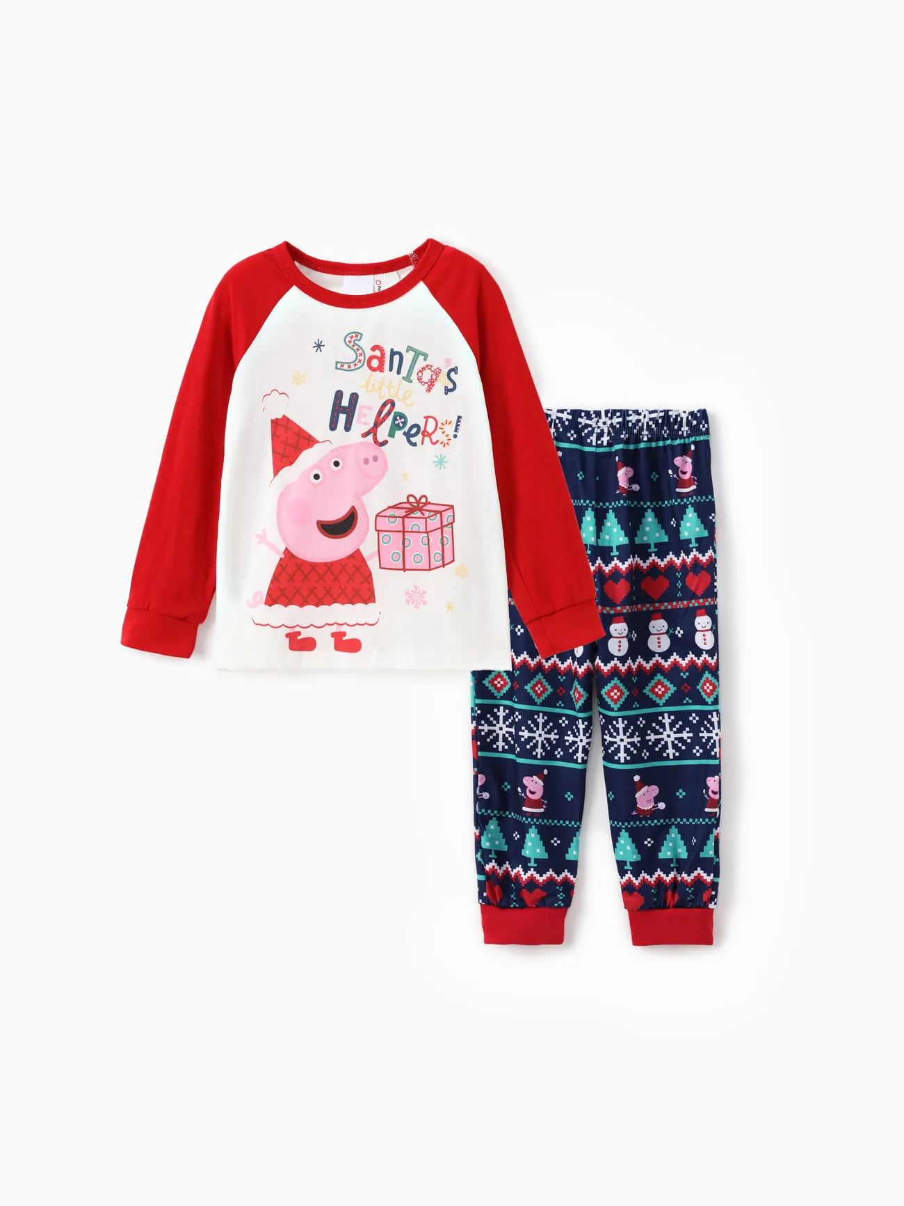 

Peppa Pig Family matching Christmas Print Colorblock Long-sleeve Pajamas Set(Flame Resistant)