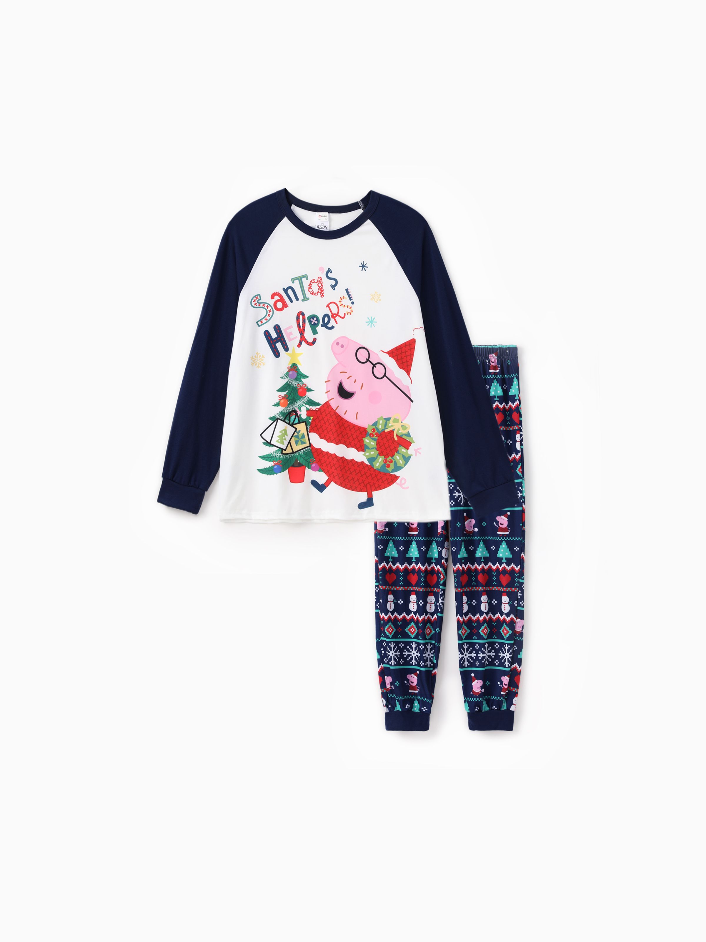 

Peppa Pig Family matching Christmas Print Colorblock Long-sleeve Pajamas Set(Flame Resistant)