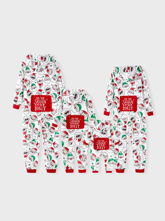 Christmas Family Matching Allover Santa Claus Print Long-sleeve Hooded Zipper Onesies Pajamas (Flame Resistant)