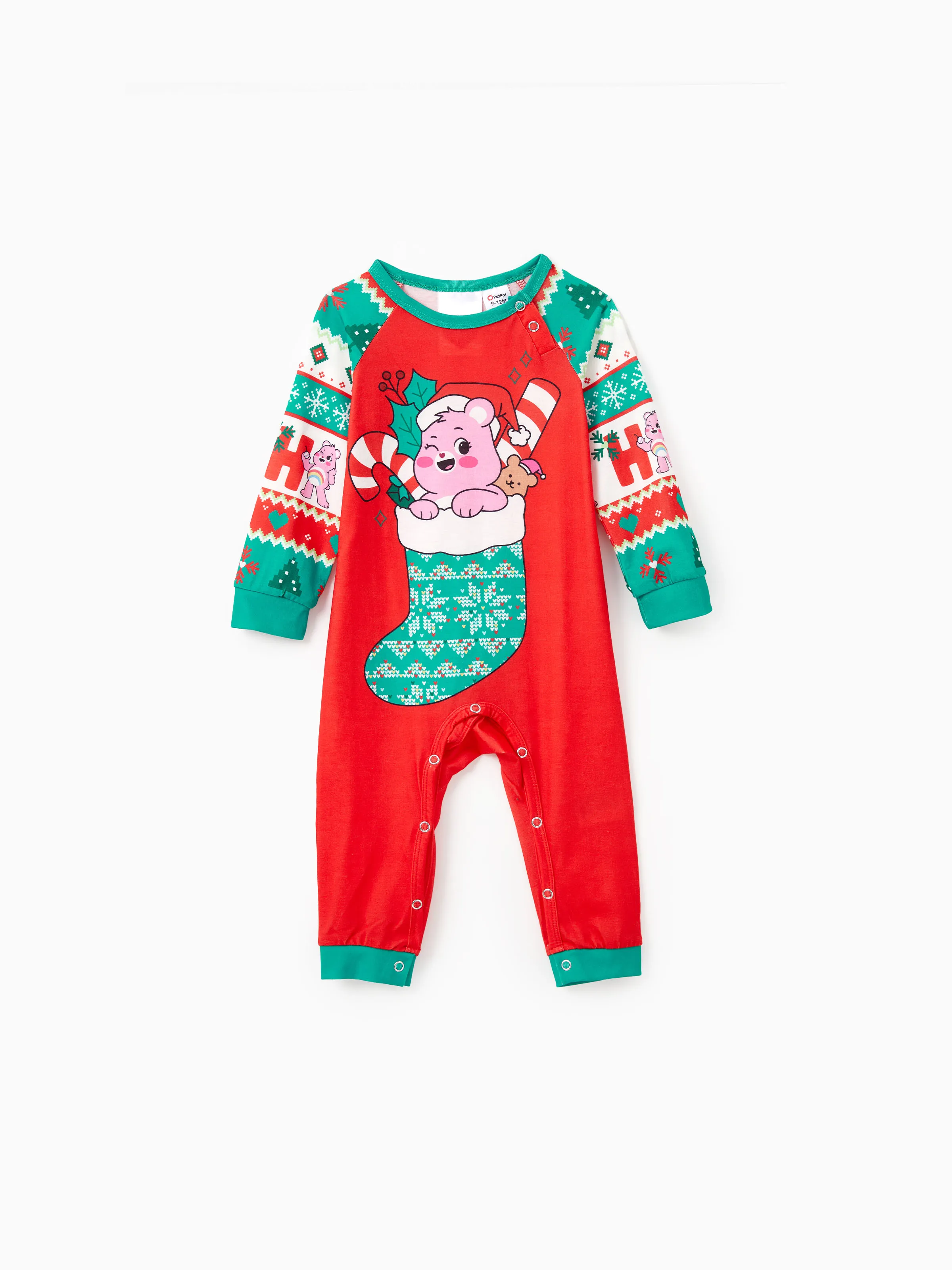 Care Bear Family A Juego Con El Sombrero De Papá Noel De Navidad Con Estampado De Copos De Nieve Colorblock Pajama Conjunto (resistente A Las Llamas)