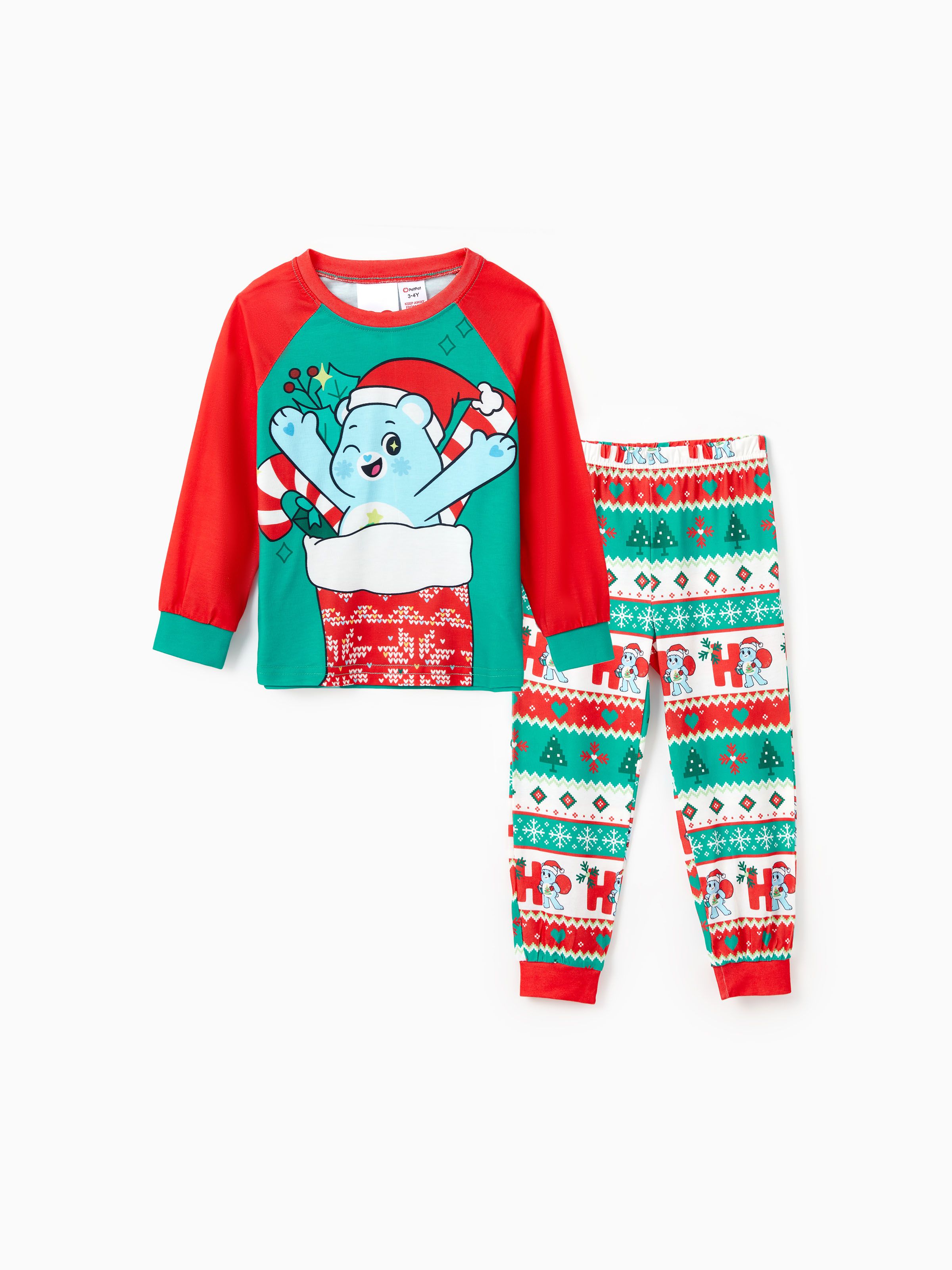 

Care Bear Family matching Christmas Santa Hat Snowflake Print Colorblock Pajamas Set(Flame Resistant)