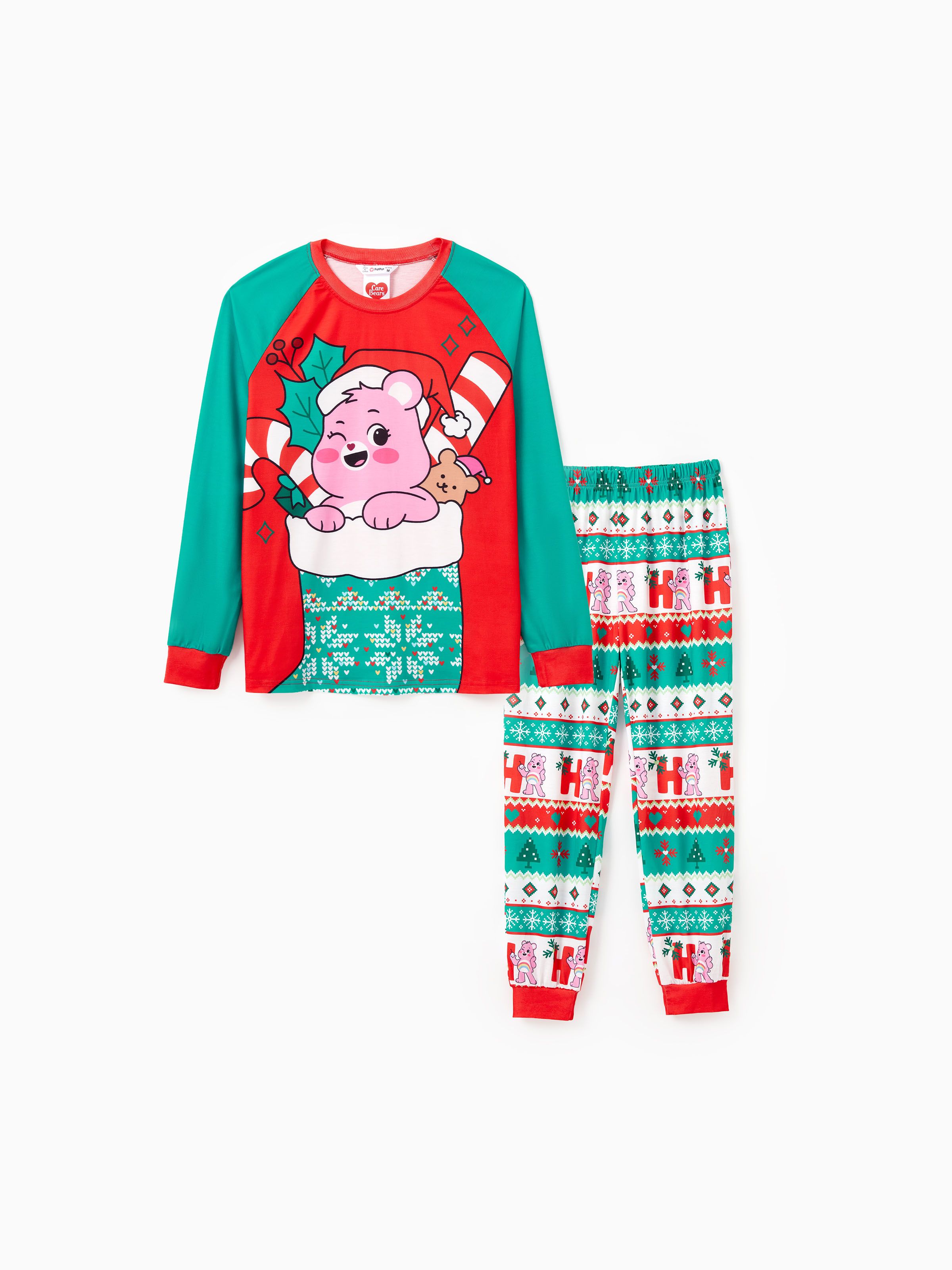 

Care Bear Family matching Christmas Santa Hat Snowflake Print Colorblock Pajamas Set(Flame Resistant)