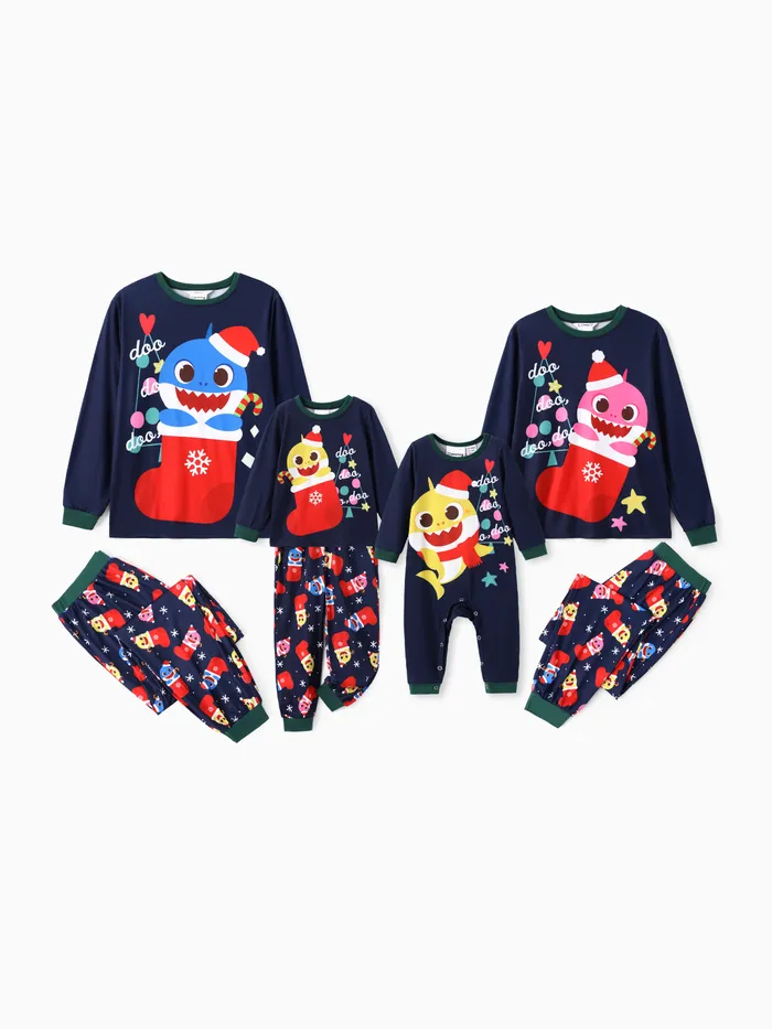 Baby Shark Family matching Christmas Santa Sock Allover Print Pajamas Set(Flame Resistant)