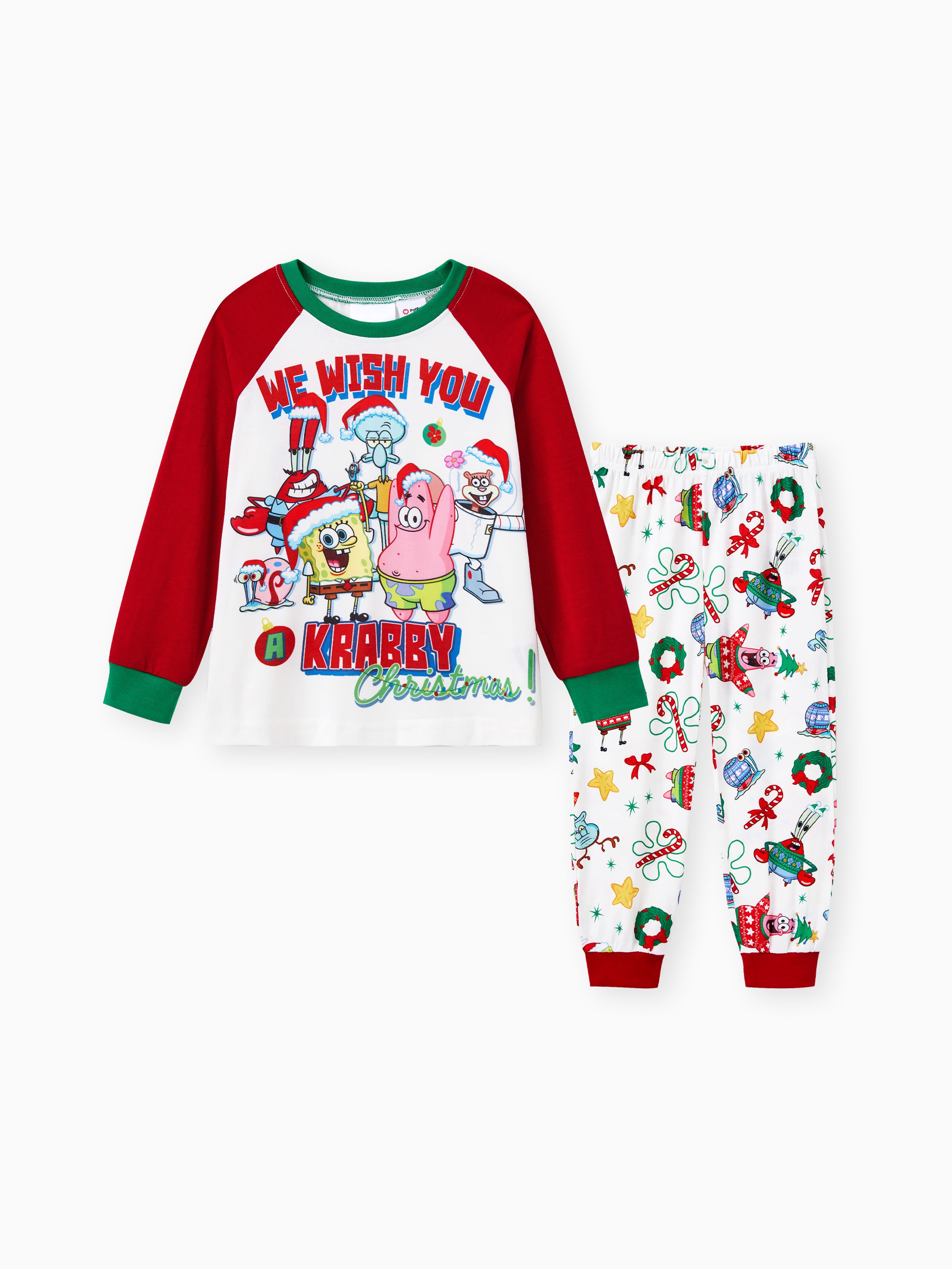 

SpongeBob SquarePants Family matching Christmas Print Colorblock Pajama Set(Flame Resistant)