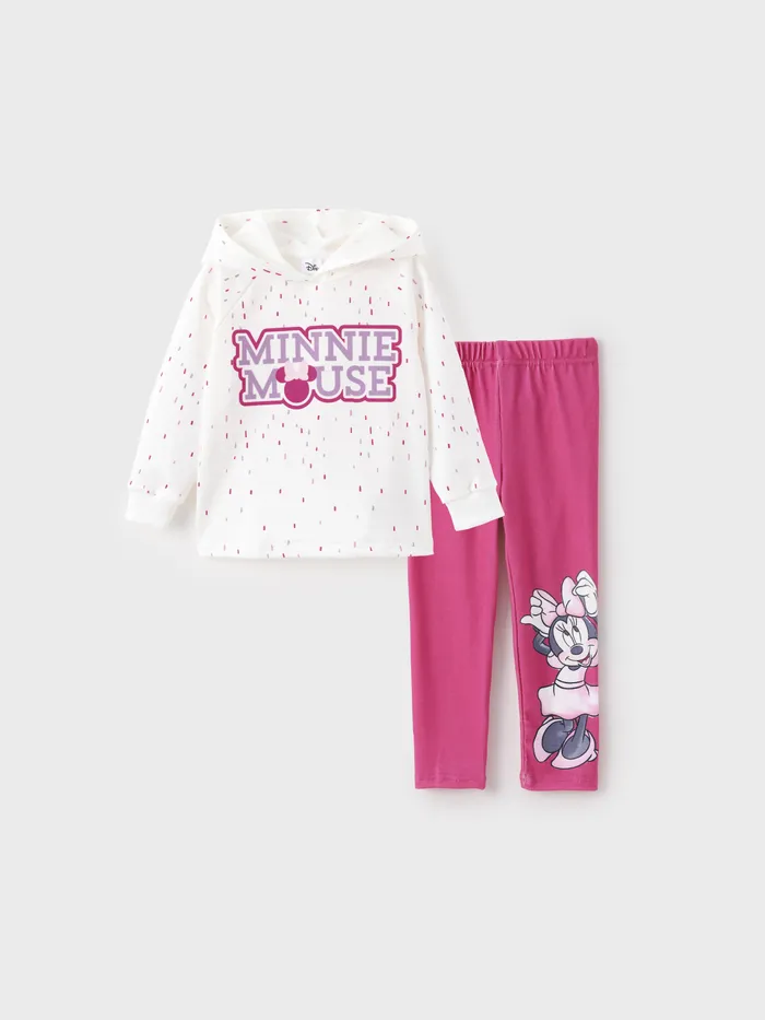 Disney Mickey and Friends Toddler Girl 2pcs Naia™ Minnie Estampado Floral Sudadera Larga con Capucha Y Leggings Conjunto