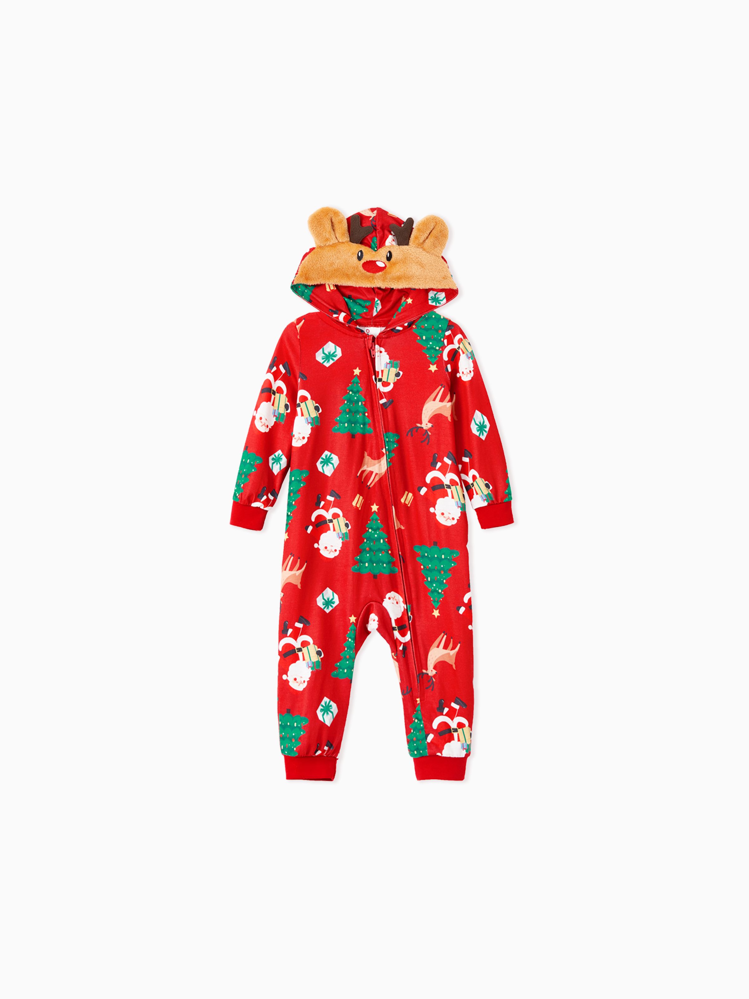 

Christmas Family Pajamas Sets 3D Reindeer Hooded Allover Print Onesies