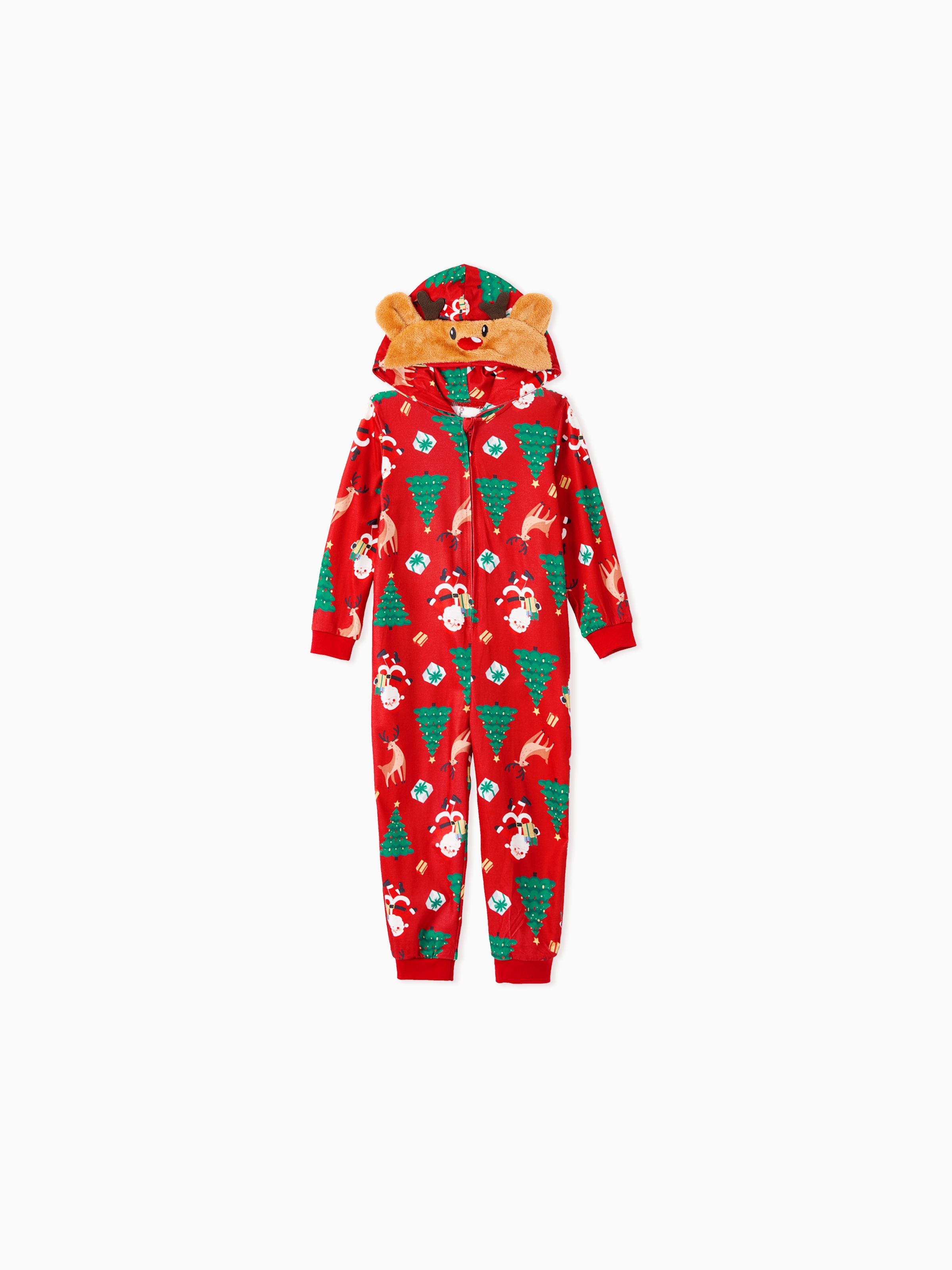 

Christmas Family Pajamas Sets 3D Reindeer Hooded Allover Print Onesies