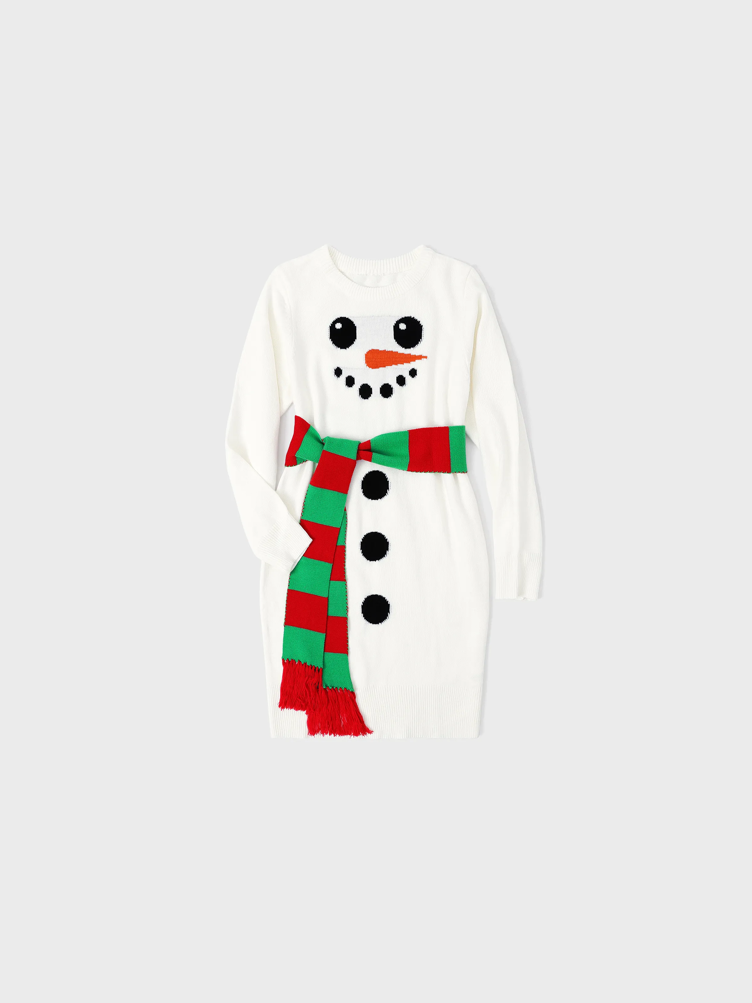 

Christmas Family Matching Snowman Graphic White Knitted Belted Dresses and Tops Sets