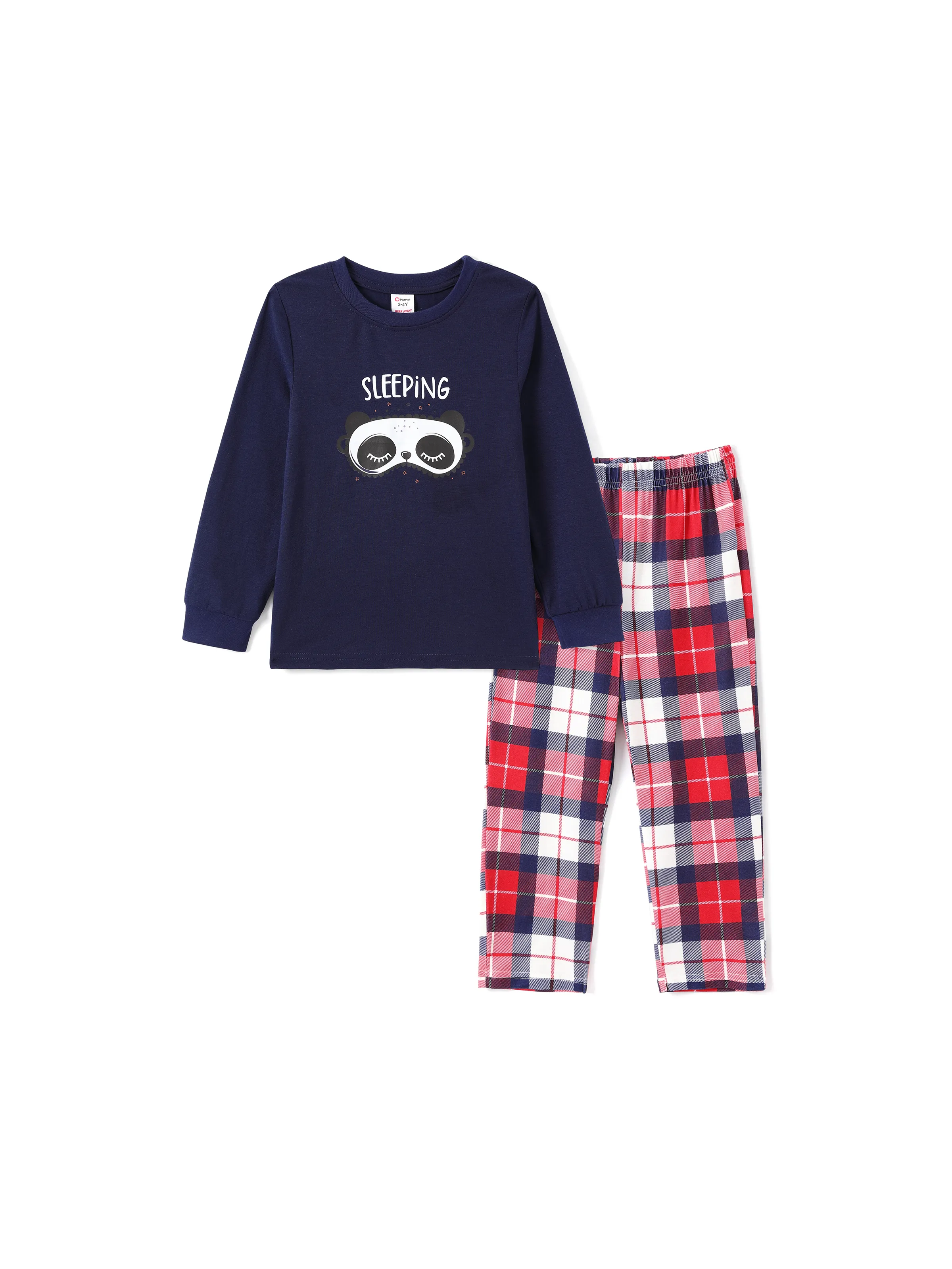 

Christmas Pajamas Family Matching Raglan Sleeves Panda Graphic Top Plaid pants Pajamas Sets