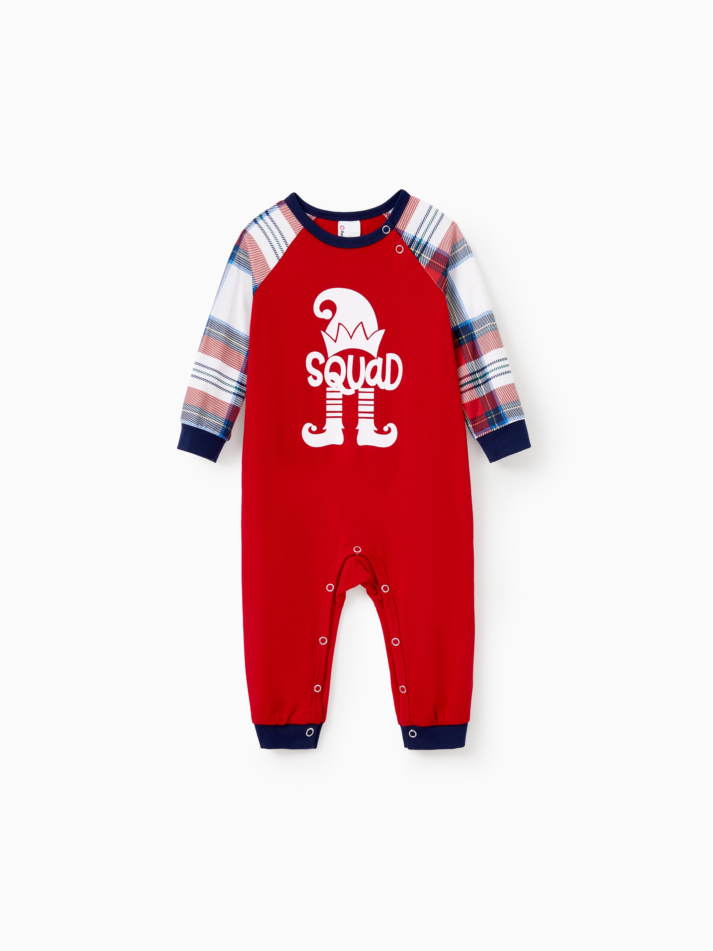 

Christmas Pajamas Family Matching Raglan Sleeves Elf Squad Graphic Top Plaid pants Pajamas Sets