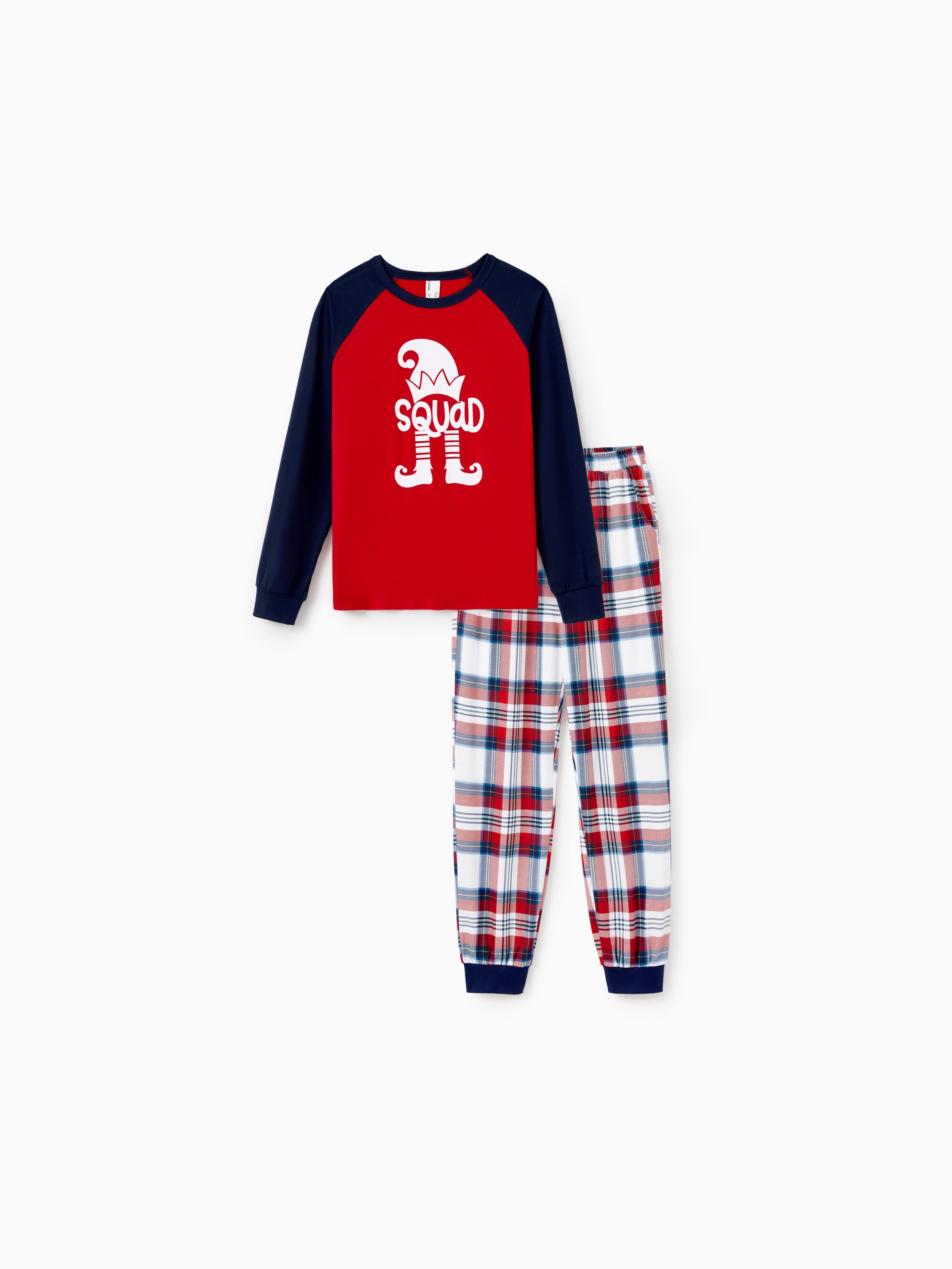 

Christmas Pajamas Family Matching Raglan Sleeves Elf Squad Graphic Top Plaid pants Pajamas Sets