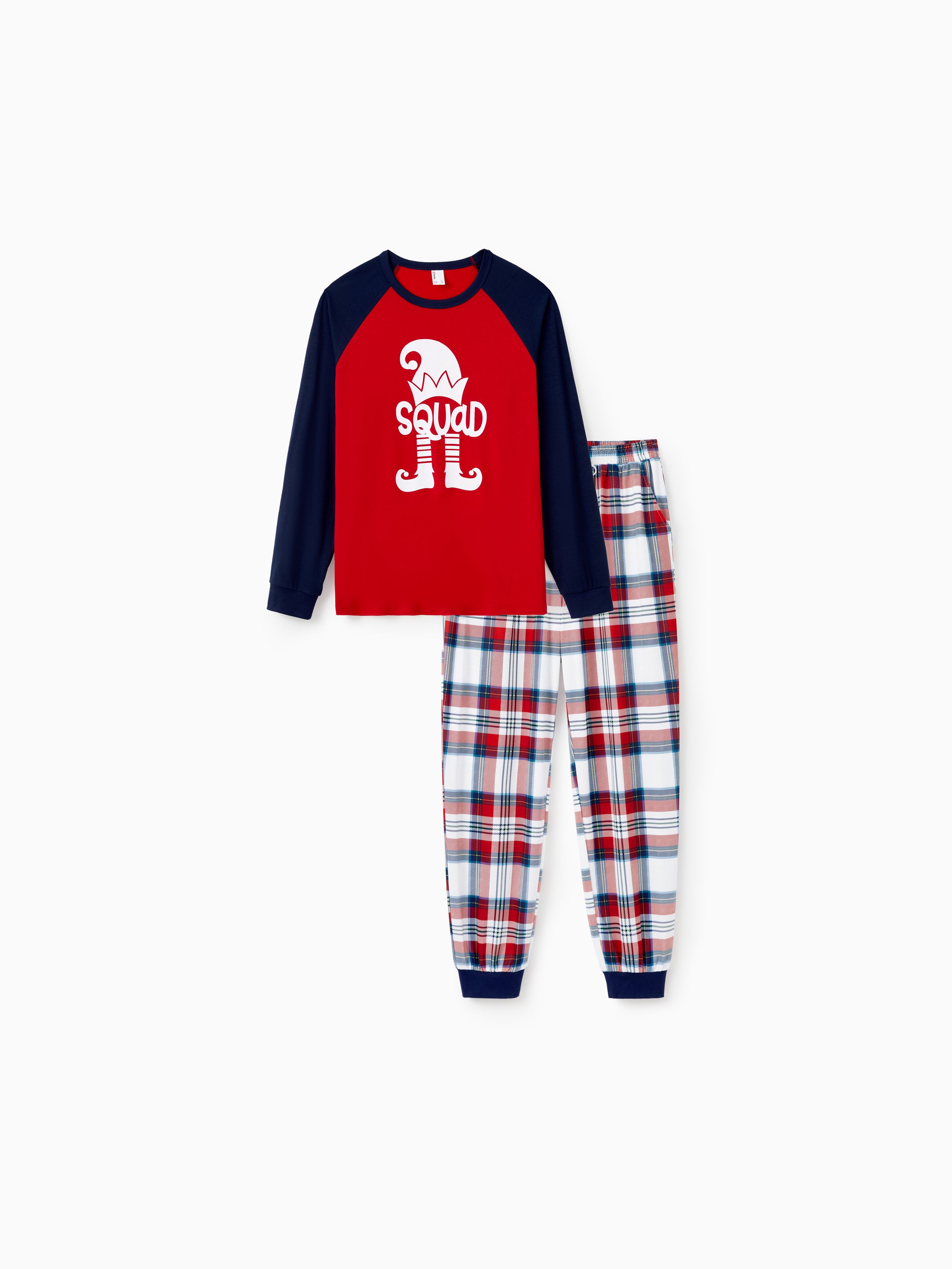 

Christmas Pajamas Family Matching Raglan Sleeves Elf Squad Graphic Top Plaid pants Pajamas Sets