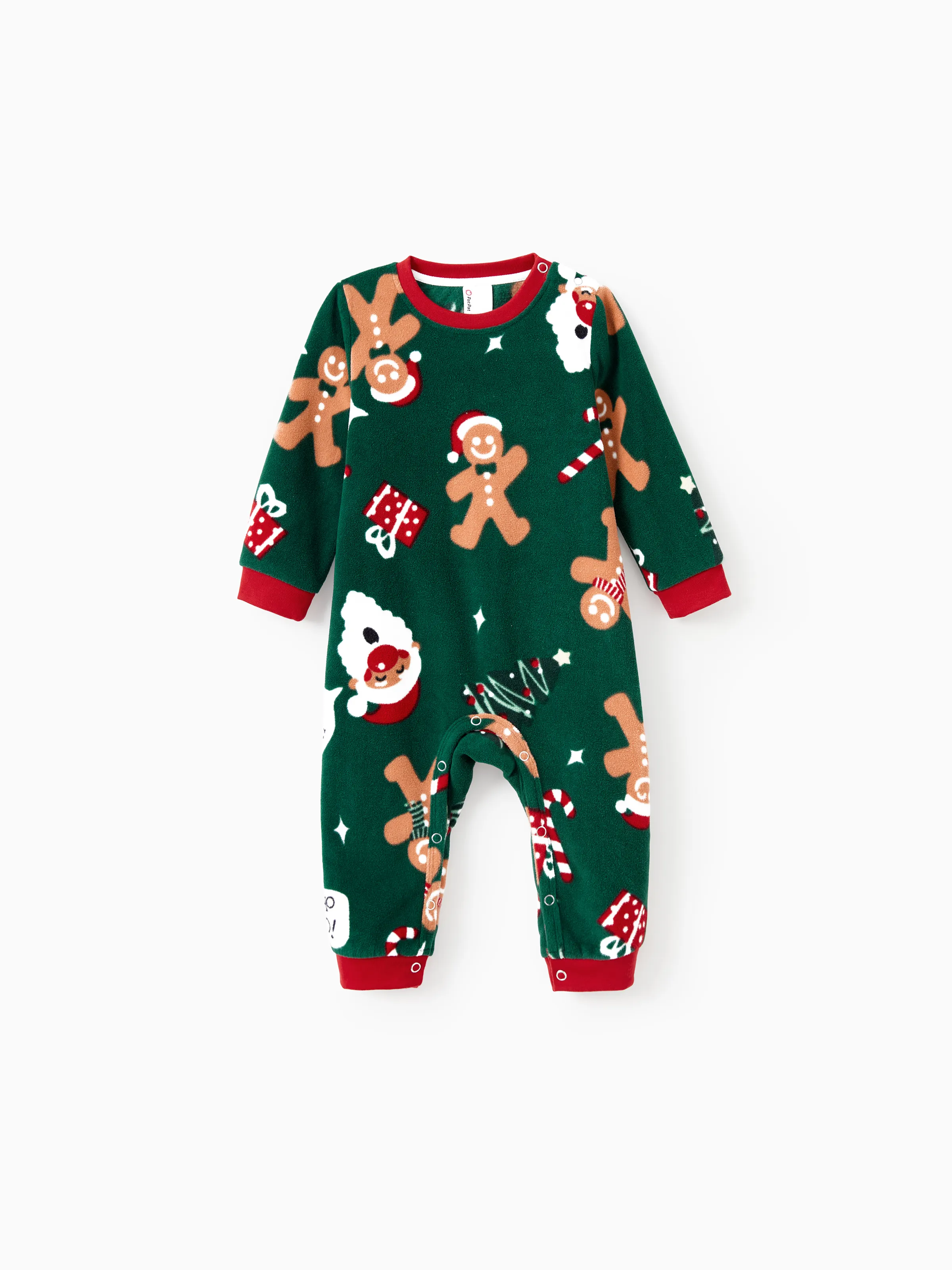 Christmas Pajamas Family Matching Fleece Gingerbread Man Long Sleeves Pajamas Sets With Pockets