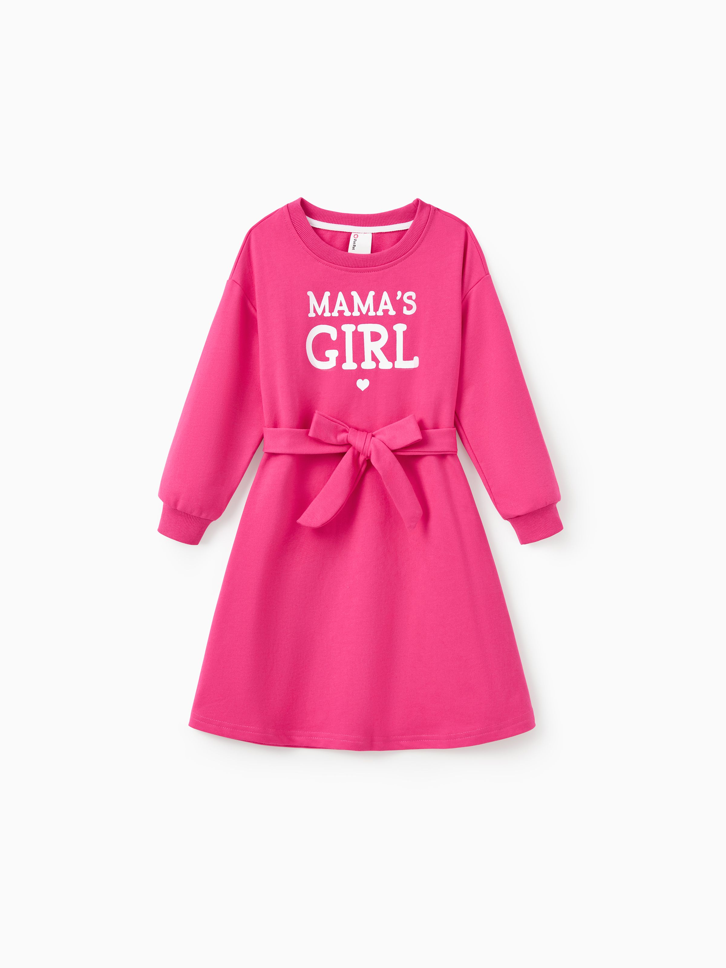 

Mommy and Me Hot Pink Long Sleeves Belted Dresses