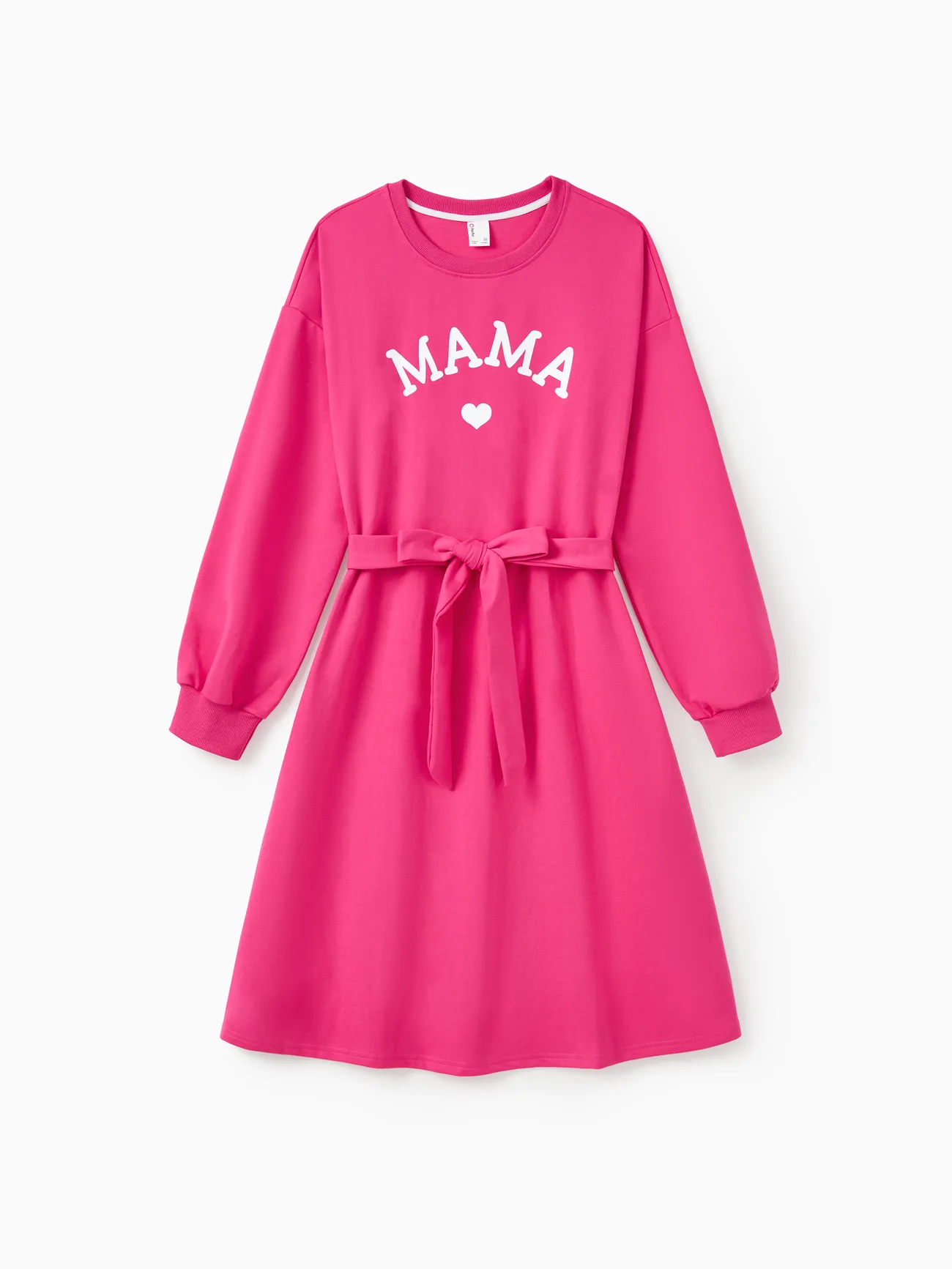 

Mommy and Me Hot Pink Long Sleeves Belted Dresses