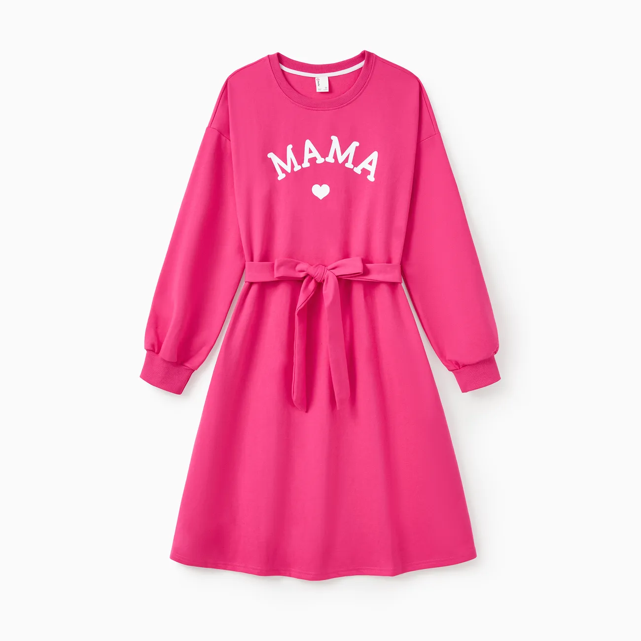 Mommy and Me Hot Pink Long Sleeves Belted Dresses