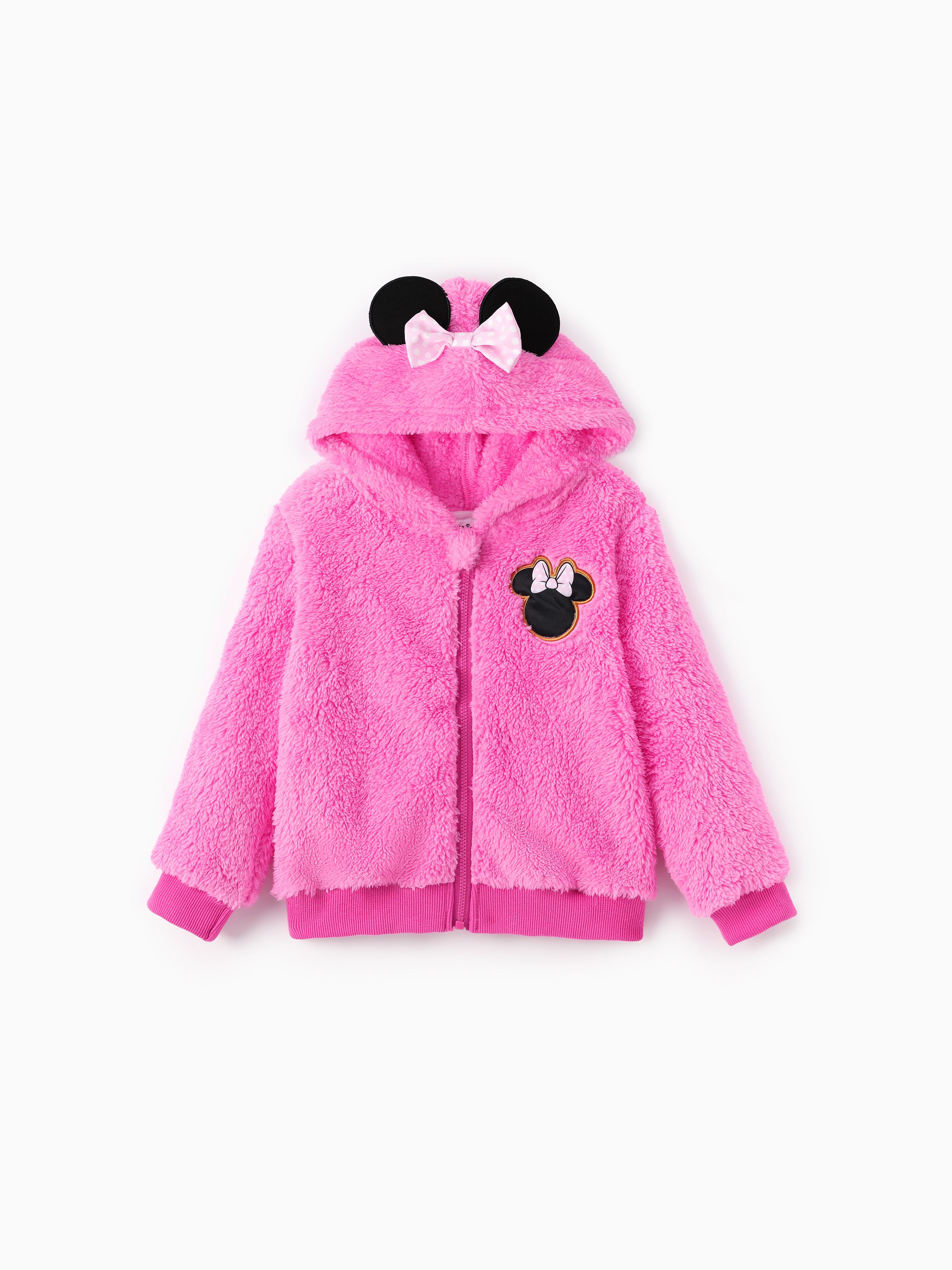 

Disney Mickey and Friends Toddler Girl 1pc Minnie Plush Bowknot 3D Ears Hooded Long-sleeve Coat