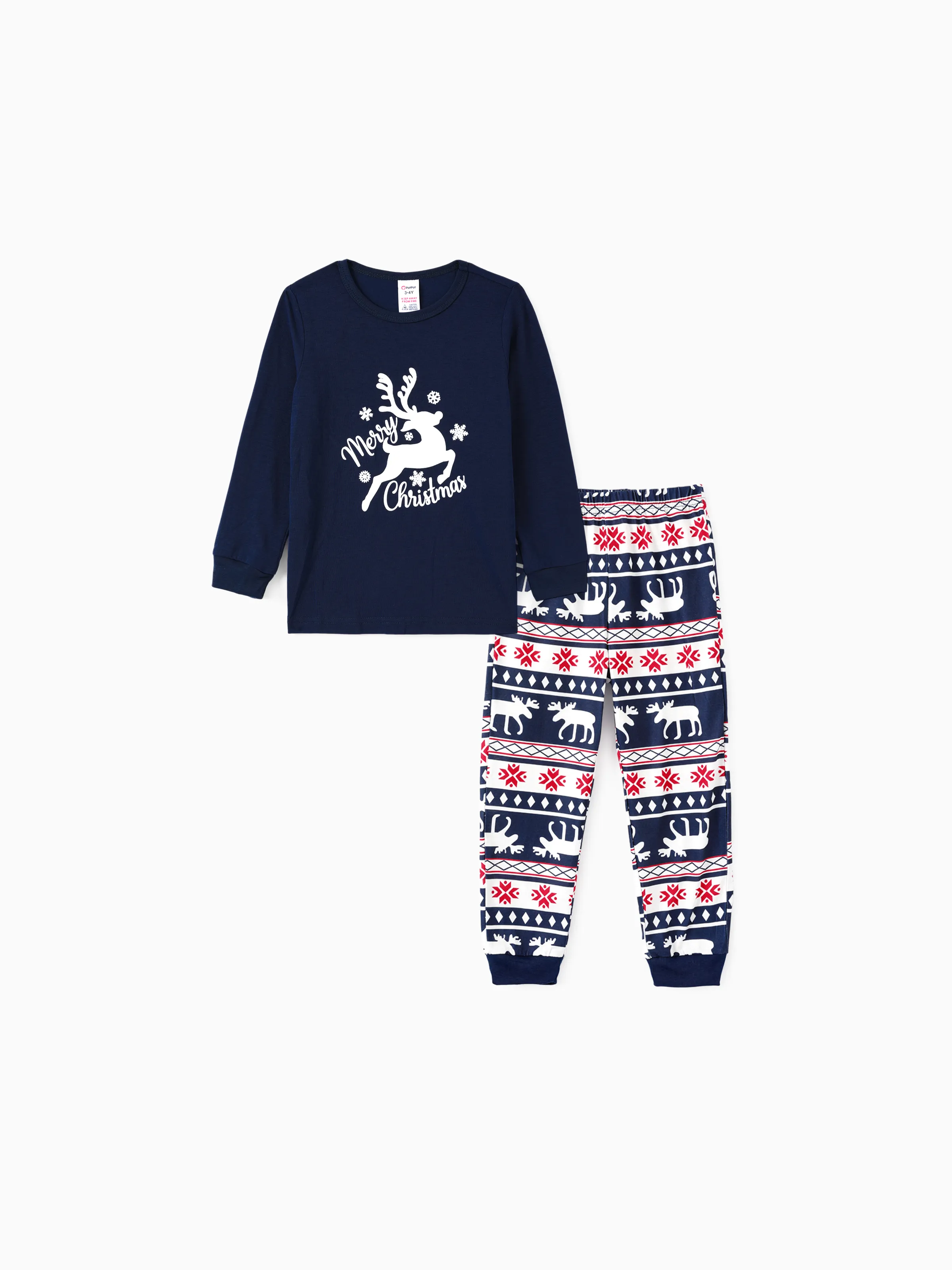 

Christmas Deer and Letters Print Navy Family Matching Long-sleeve Pajamas Sets (Flame Resistant)